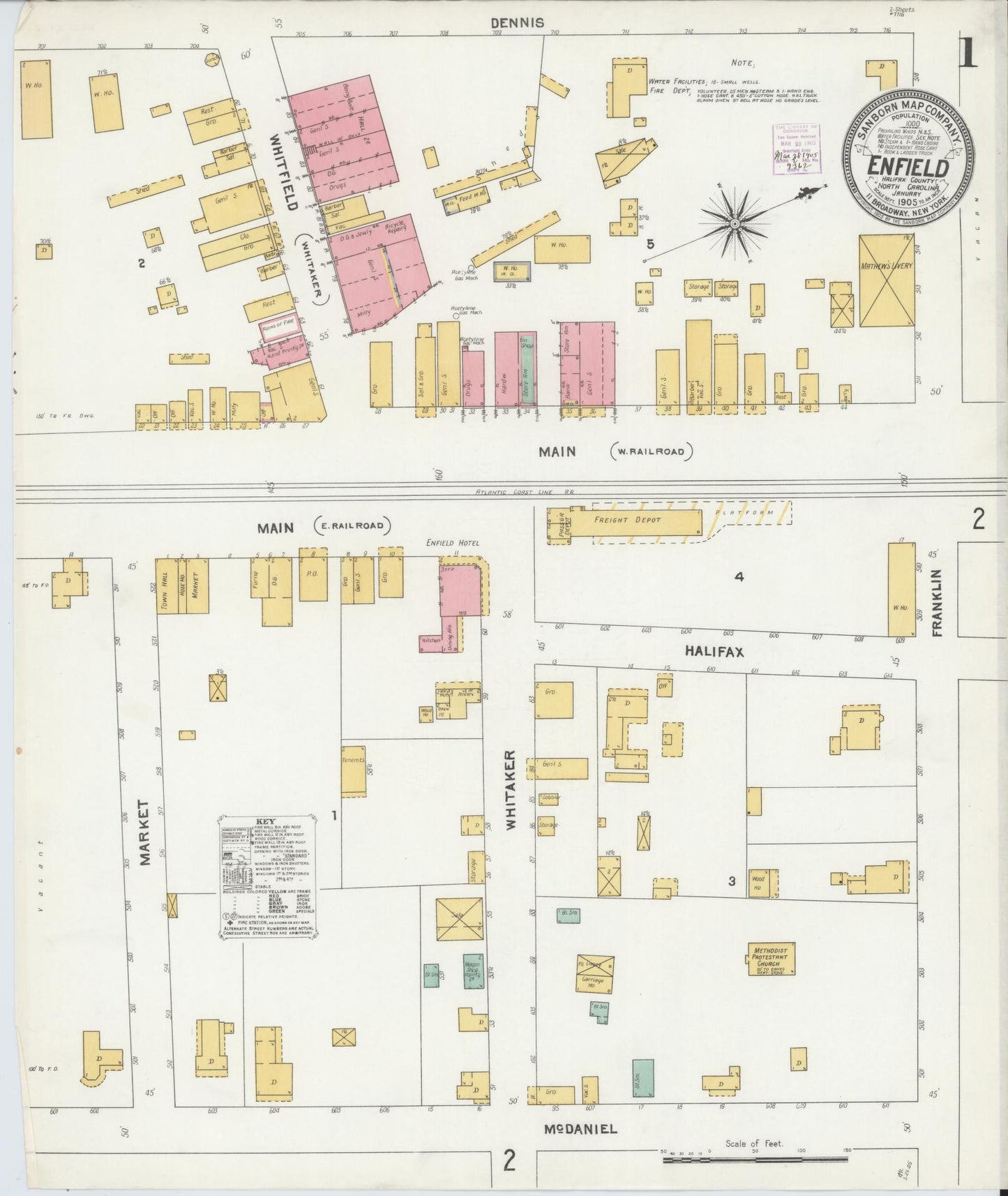 Sanborn Fire Insurance Map from Enfield, Halifax County, North Carolina. (1905) – Historic Sanborn Fire Insurance Map Print