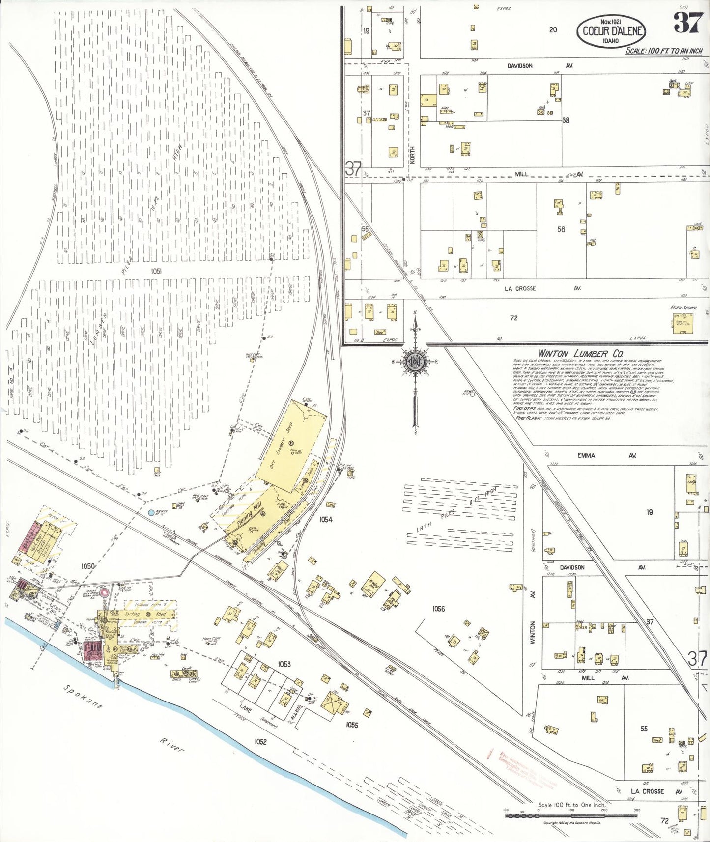 Sanborn Fire Insurance Map from Coeur D'alene, Kootenai County, Idaho (1921), Sheet #0037 - Historic Sanborn Fire Insurance Map Print, vintage old map wall art, antique decor, genealogy gift, Idaho Idaho map