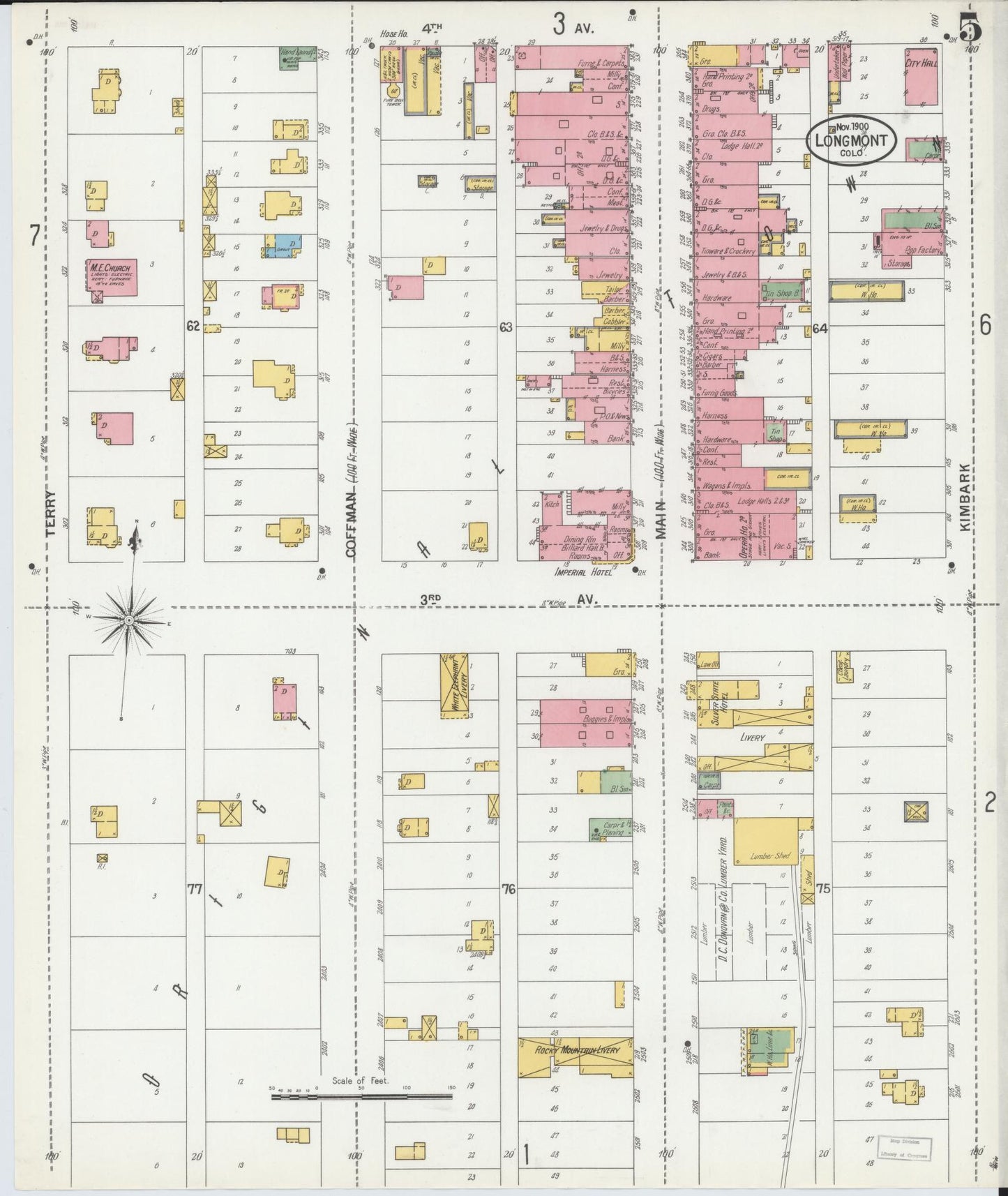 Sanborn Fire Insurance Map from Longmont, Boulder County, Colorado (1900), Sheet #0005 - Historic Sanborn Fire Insurance Map Print, vintage old map wall art, antique decor, genealogy gift, Colorado Colorado map