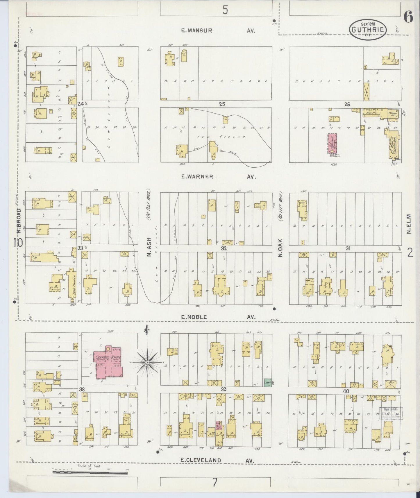 Sanborn Fire Insurance Map from Guthrie, Logan County, Oklahoma (1898), Sheet #0006 - Historic Sanborn Fire Insurance Map Print, vintage old map wall art, antique decor, genealogy gift, Oklahoma Oklahoma map