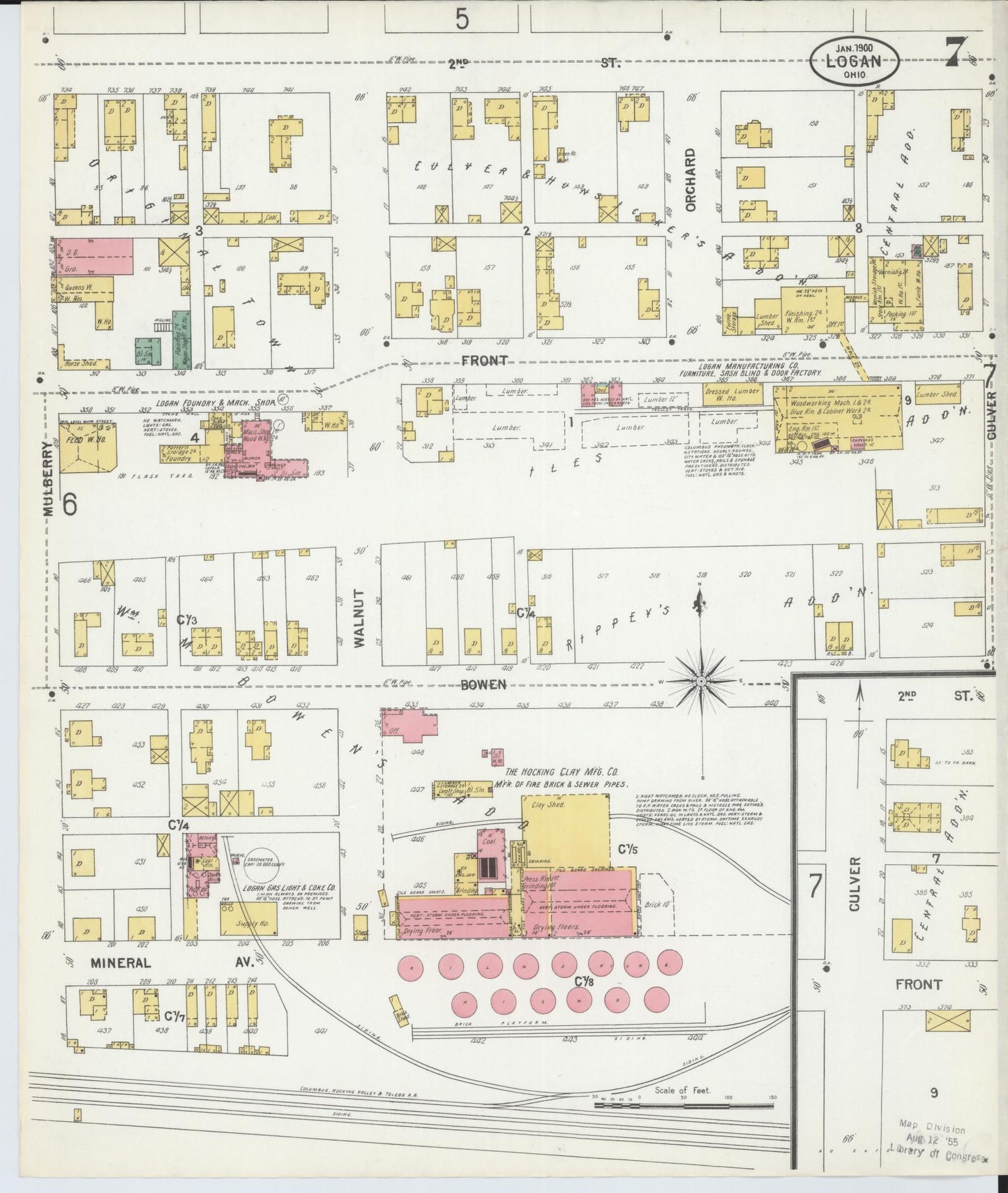 Sanborn Fire Insurance Map from Logan, Hocking County, Ohio (1900), Sheet #0007 - Complete Map Set gallery image, historic Sanborn map, vintage wall art, Ohio Ohio