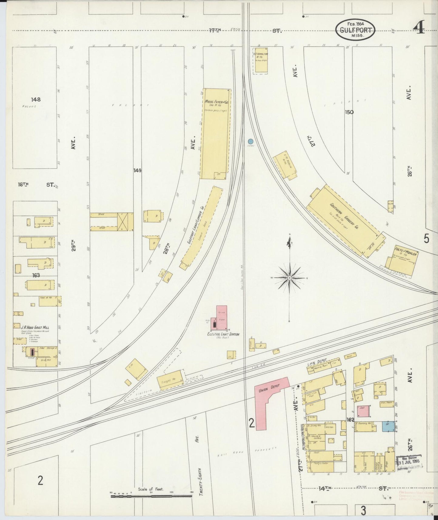 Sanborn Fire Insurance Map from Gulfport, Harrison County, Mississippi (1904), Sheet #0004 - Historic Sanborn Fire Insurance Map Print, vintage old map wall art, antique decor, genealogy gift, Mississippi Mississippi map