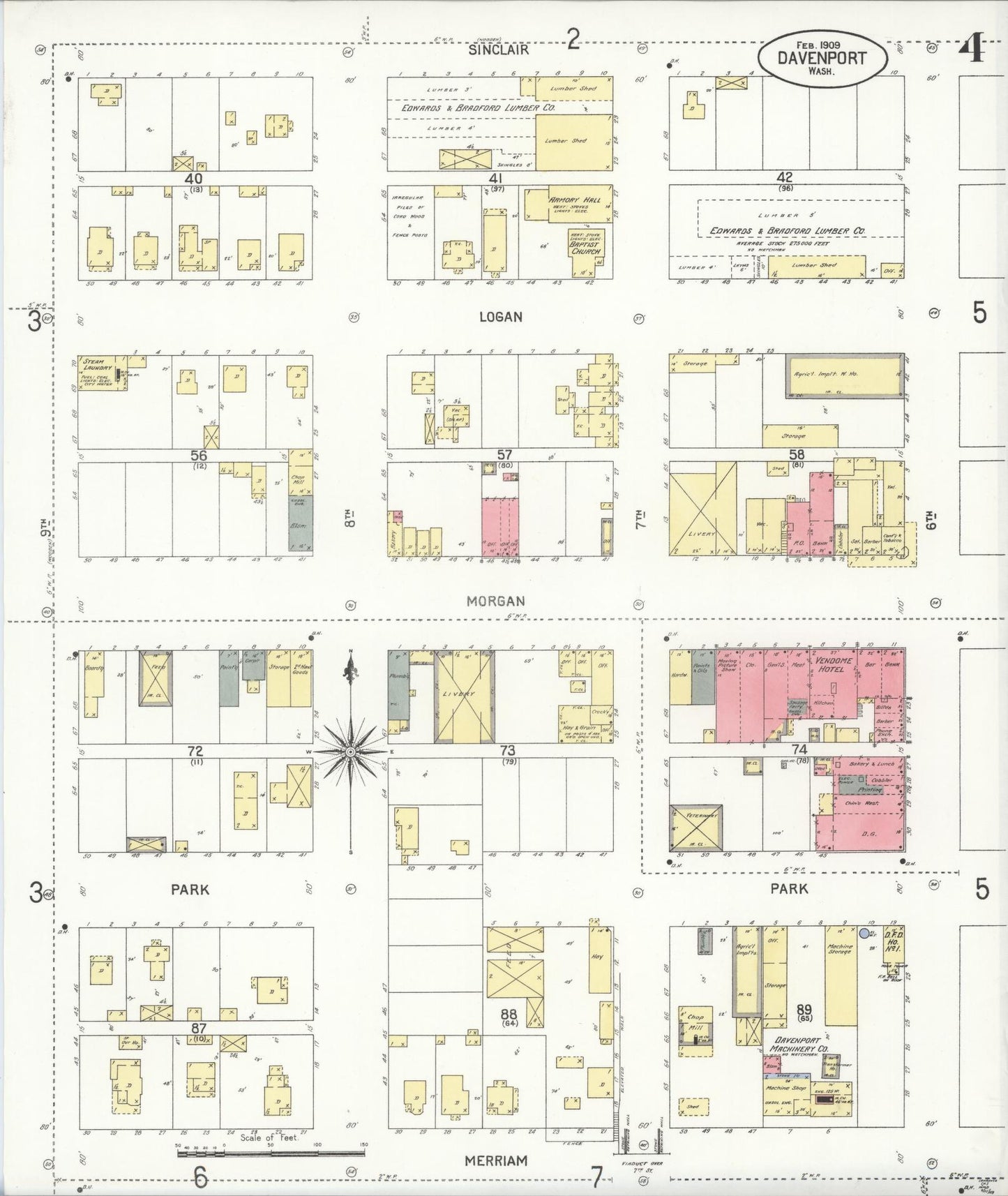 Sanborn Fire Insurance Map from Davenport, Lincoln County, Washington (1909), Sheet #0004 - Historic Sanborn Fire Insurance Map Print, vintage old map wall art, antique decor, genealogy gift, Washington Washington map
