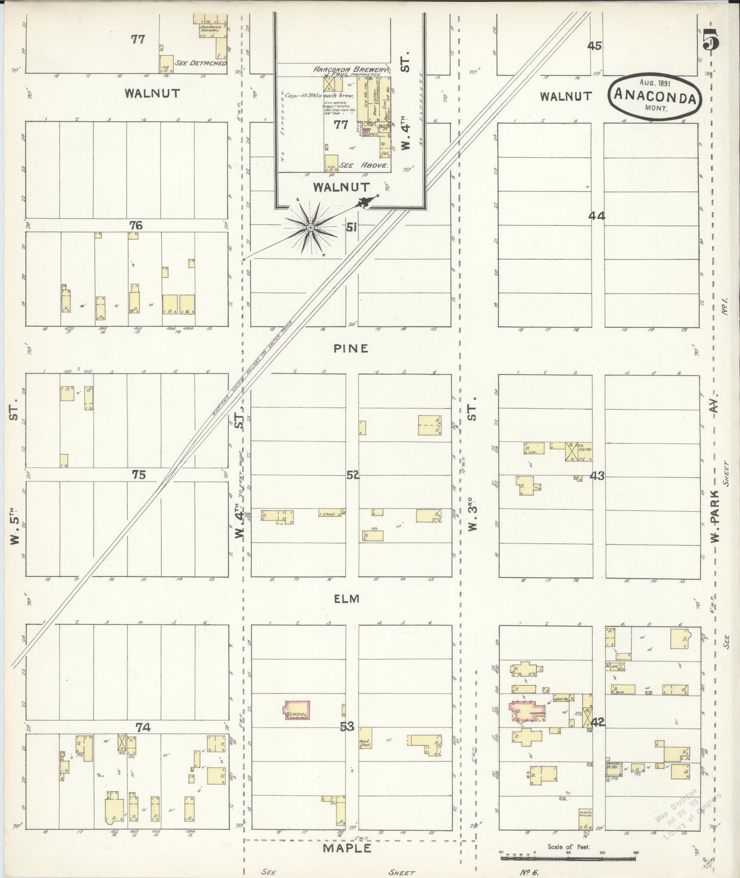 Sanborn Fire Insurance Map from Anaconda, Deer Lodge County, Montana (1891), Sheet #0005 - Historic Sanborn Fire Insurance Map Print, vintage old map wall art, antique decor, genealogy gift, Montana Montana map