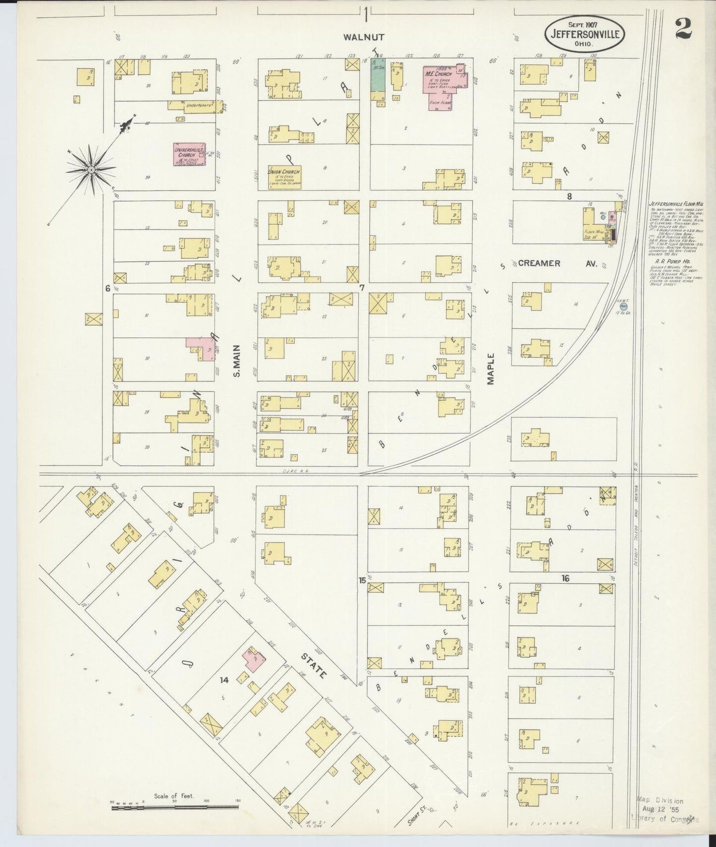Sanborn Fire Insurance Map from Jeffersonville, Fayette County, Ohio (1907), Sheet #0002 - Complete Map Set gallery image, historic Sanborn map, vintage wall art, Ohio Ohio