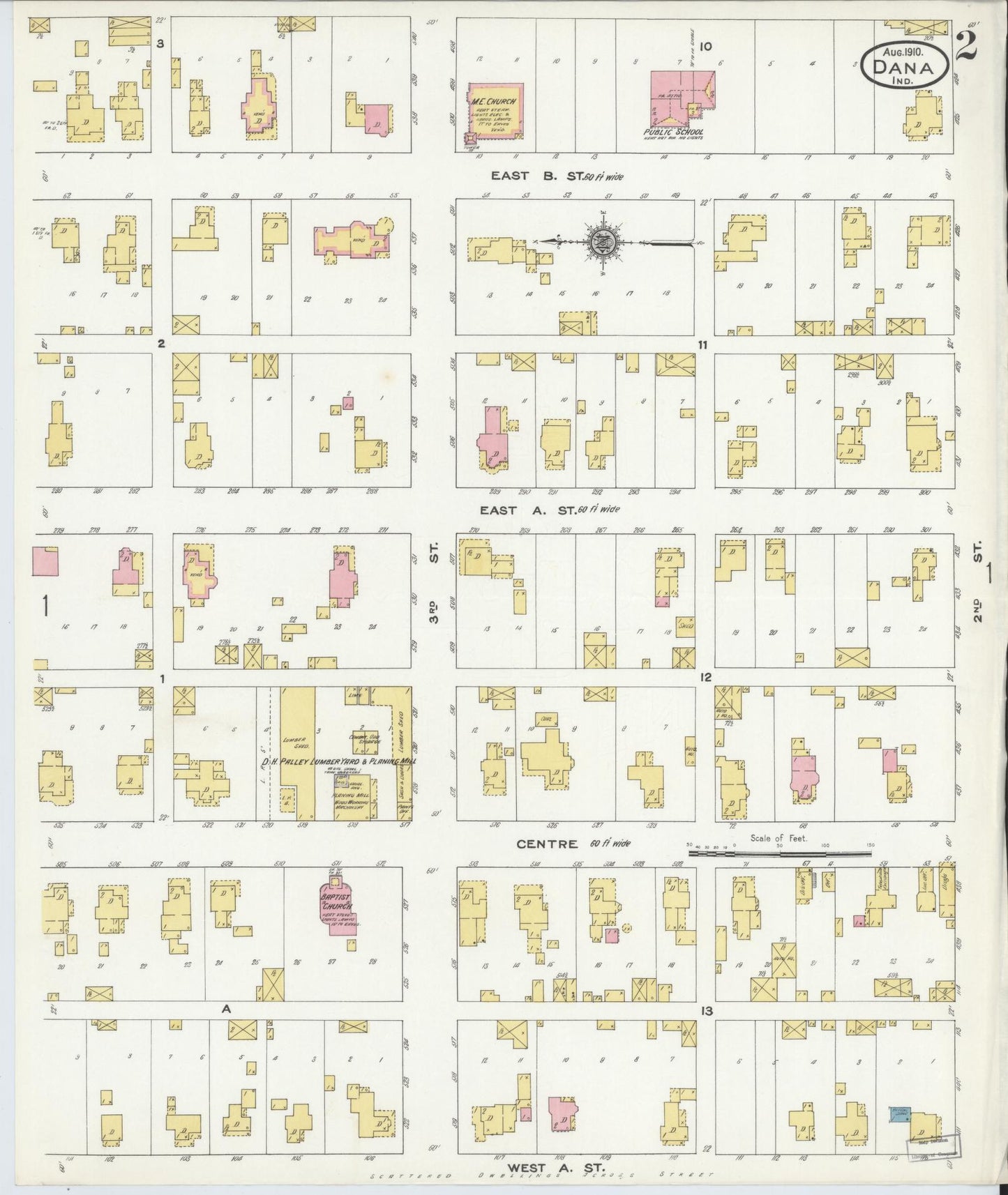 Sanborn Fire Insurance Map from Dana, Vermillion County, Indiana (1910), Sheet #0002 - Complete Map Set gallery image, historic Sanborn map, vintage wall art, Indiana Indiana