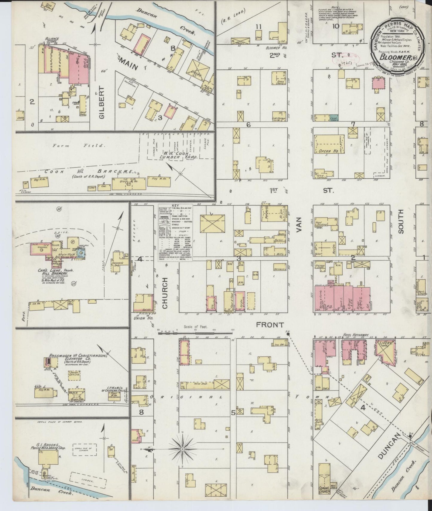 Sanborn Fire Insurance Map from Bloomer, Chippewa County, Wisconsin (1893), Sheet #0001 - Historic Sanborn Fire Insurance Map Print, vintage old map wall art, antique decor, genealogy gift, Wisconsin Wisconsin map
