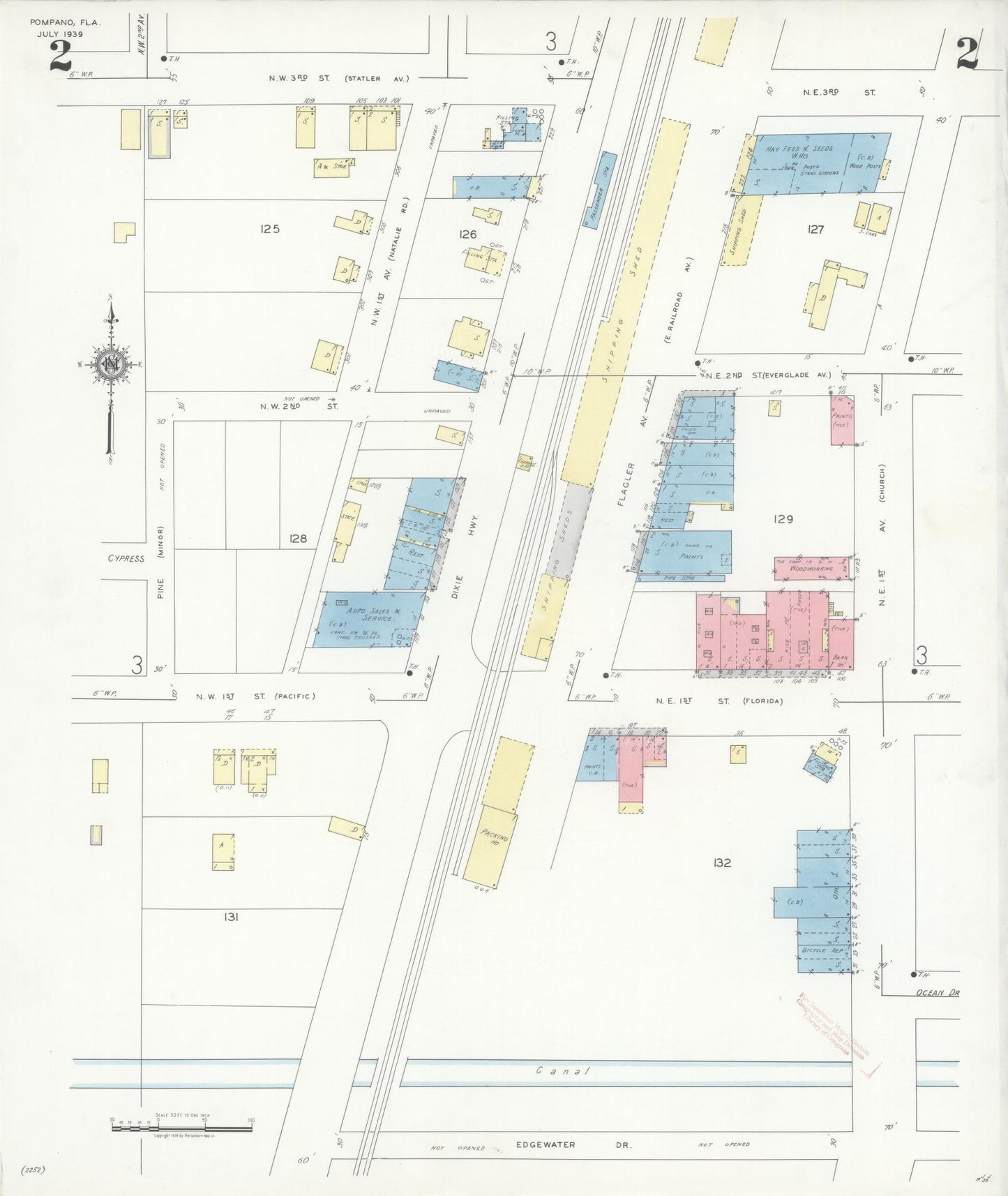 Sanborn Fire Insurance Map from Pompano, Broward County, Florida (1939), Sheet #0002 - Historic Sanborn Fire Insurance Map Print, vintage old map wall art, antique decor, genealogy gift, Florida Florida map