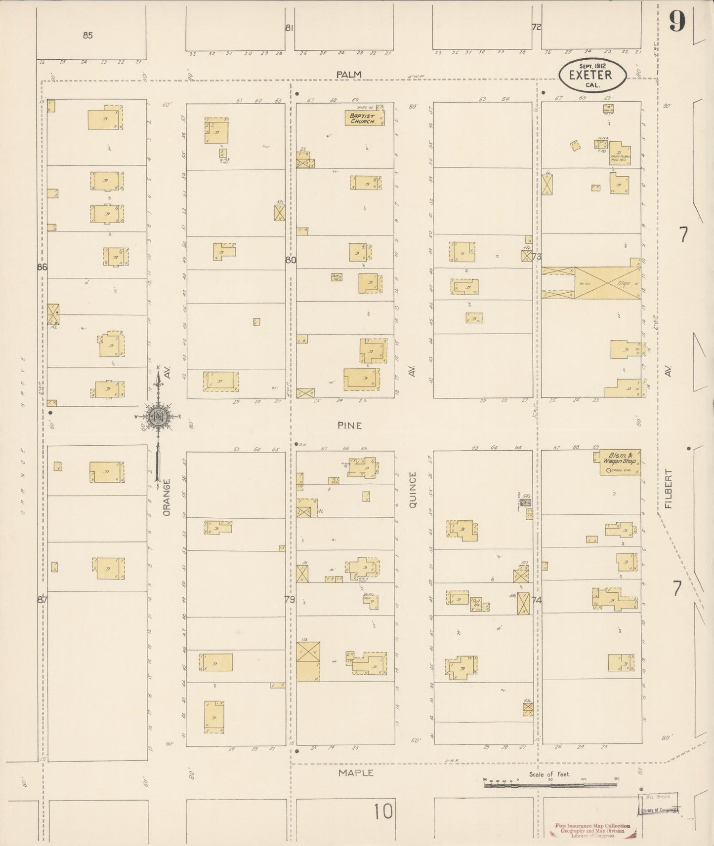 Sanborn Fire Insurance Map from Exeter, Tulare County, California (1912), Sheet #0009 - Historic Sanborn Fire Insurance Map Print, vintage old map wall art, antique decor, genealogy gift, California California map
