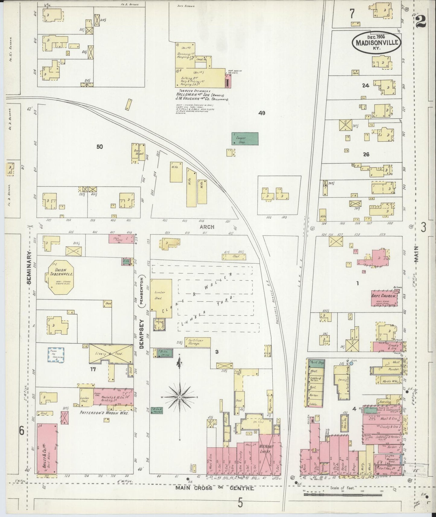 Sanborn Fire Insurance Map from Madisonville, Hopkins County, Kentucky (1906), Sheet #0002 - Historic Sanborn Fire Insurance Map Print, vintage old map wall art, antique decor, genealogy gift, Kentucky Kentucky map
