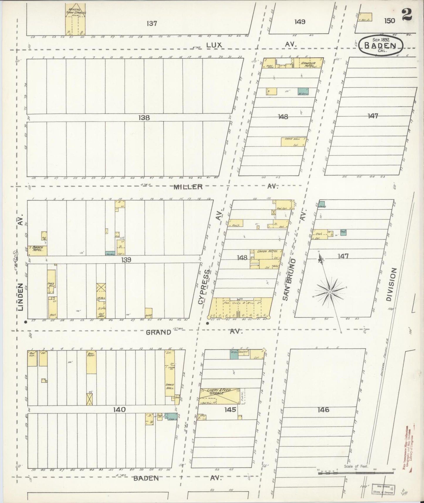 Sanborn Fire Insurance Map from Baden, San Mateo County, California (1892), Sheet #0002 - Historic Sanborn Fire Insurance Map Print, vintage old map wall art, antique decor, genealogy gift, California California map