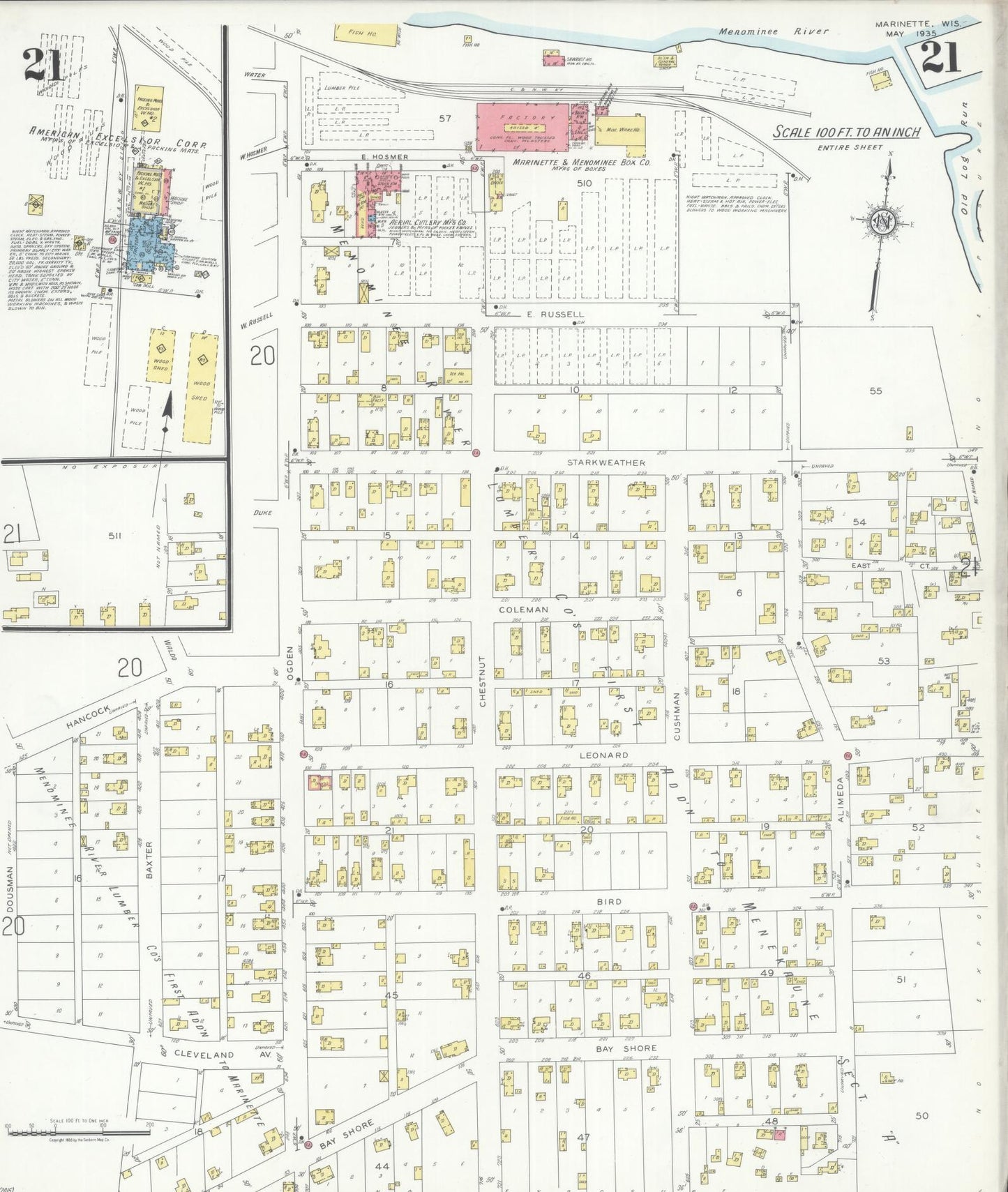 Sanborn Fire Insurance Map from Marinette, Marinette County, Wisconsin (1935), Sheet #0021 - Complete Map Set gallery image, historic Sanborn map, vintage wall art, Wisconsin Wisconsin