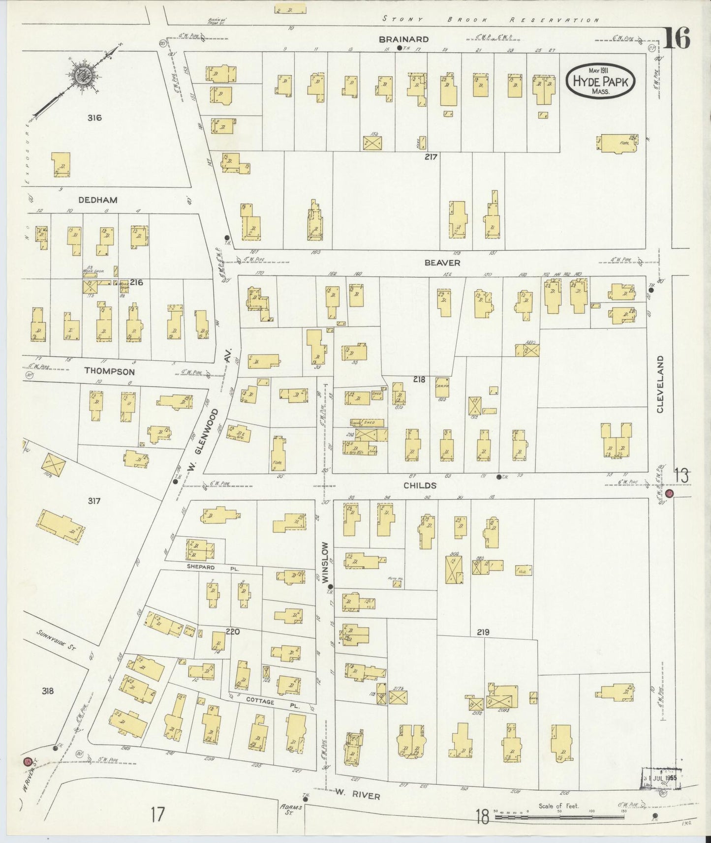 Sanborn Fire Insurance Map from Hyde Park, Norfolk County, Massachusetts (1911), Sheet #0016 - Historic Sanborn Fire Insurance Map Print, vintage old map wall art, antique decor, genealogy gift, Massachusetts Massachusetts map