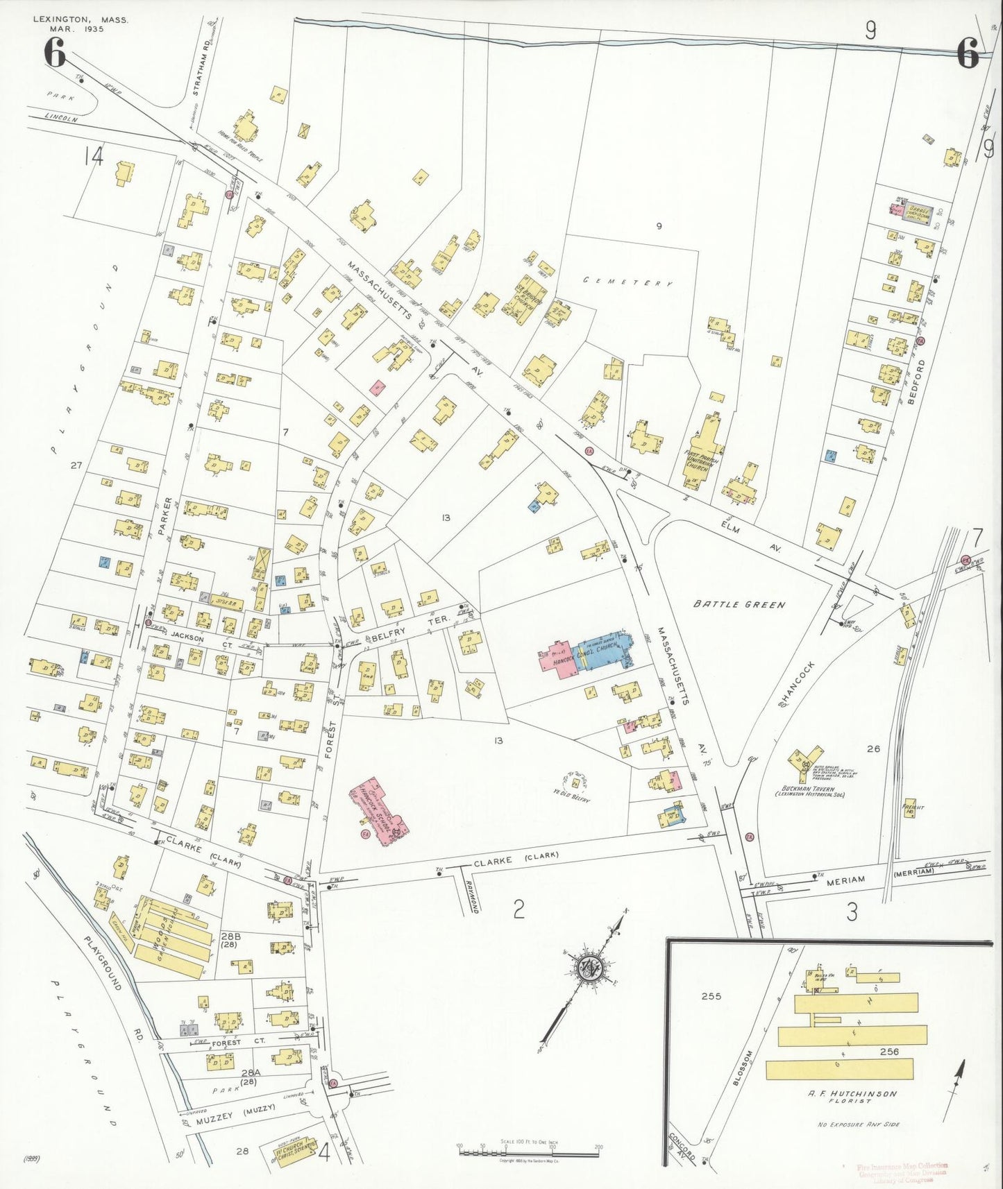 Sanborn Fire Insurance Map from Lexington, Middlesex County, Massachusetts (1935), Sheet #0006 - Historic Sanborn Fire Insurance Map Print, vintage old map wall art, antique decor, genealogy gift, Massachusetts Massachusetts map