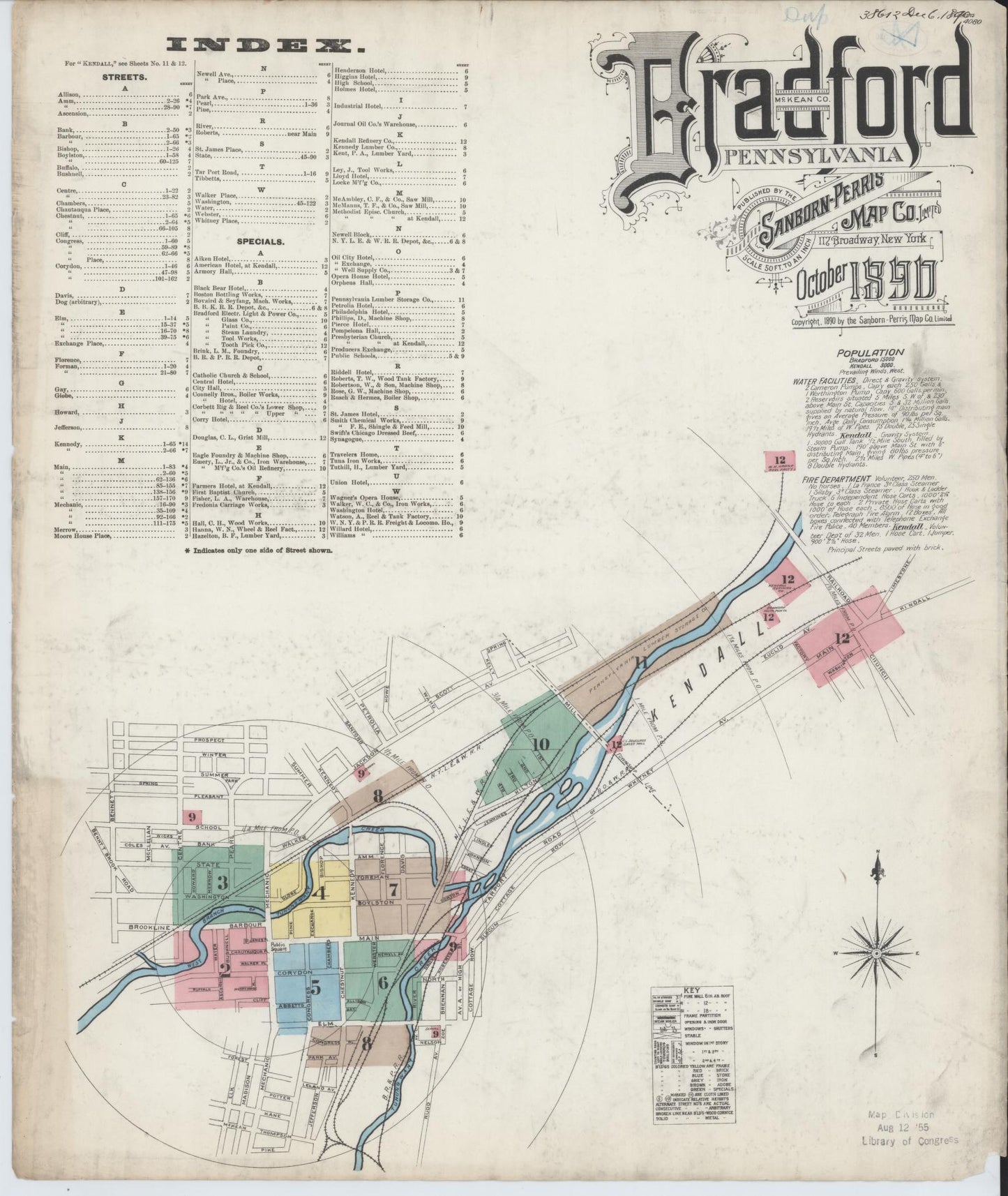 Sanborn Fire Insurance Map from Bradford, McKean County, Pennsylvania (1890), Sheet #0001 - Historic Sanborn Fire Insurance Map Print, vintage old map wall art, antique decor, genealogy gift, Pennsylvania Pennsylvania map