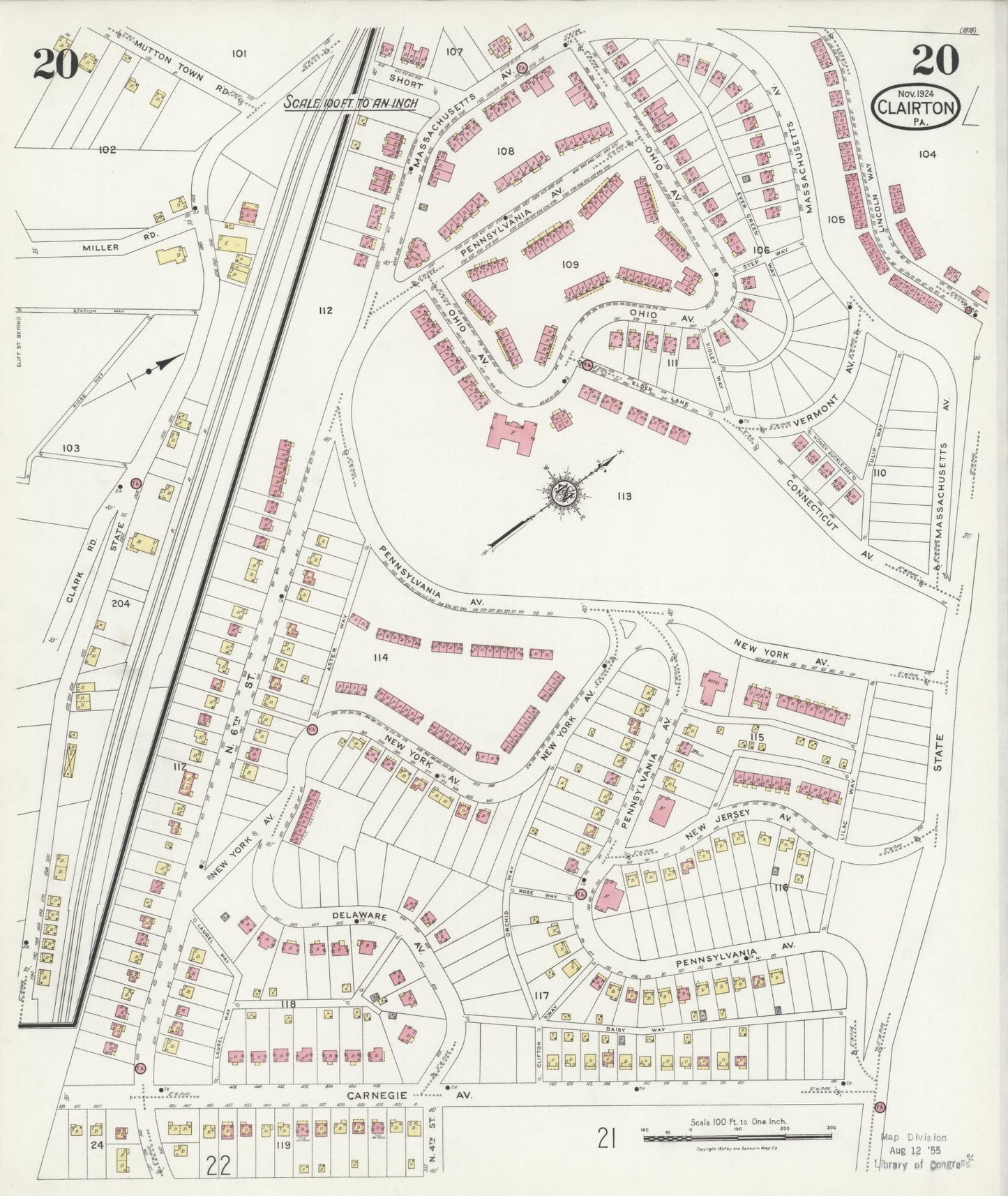 Sanborn Fire Insurance Map from Clairton, Allegheny County, Pennsylvania (1924), Sheet #0020 - Historic Sanborn Fire Insurance Map Print, vintage old map wall art, antique decor, genealogy gift, Pennsylvania Pennsylvania map