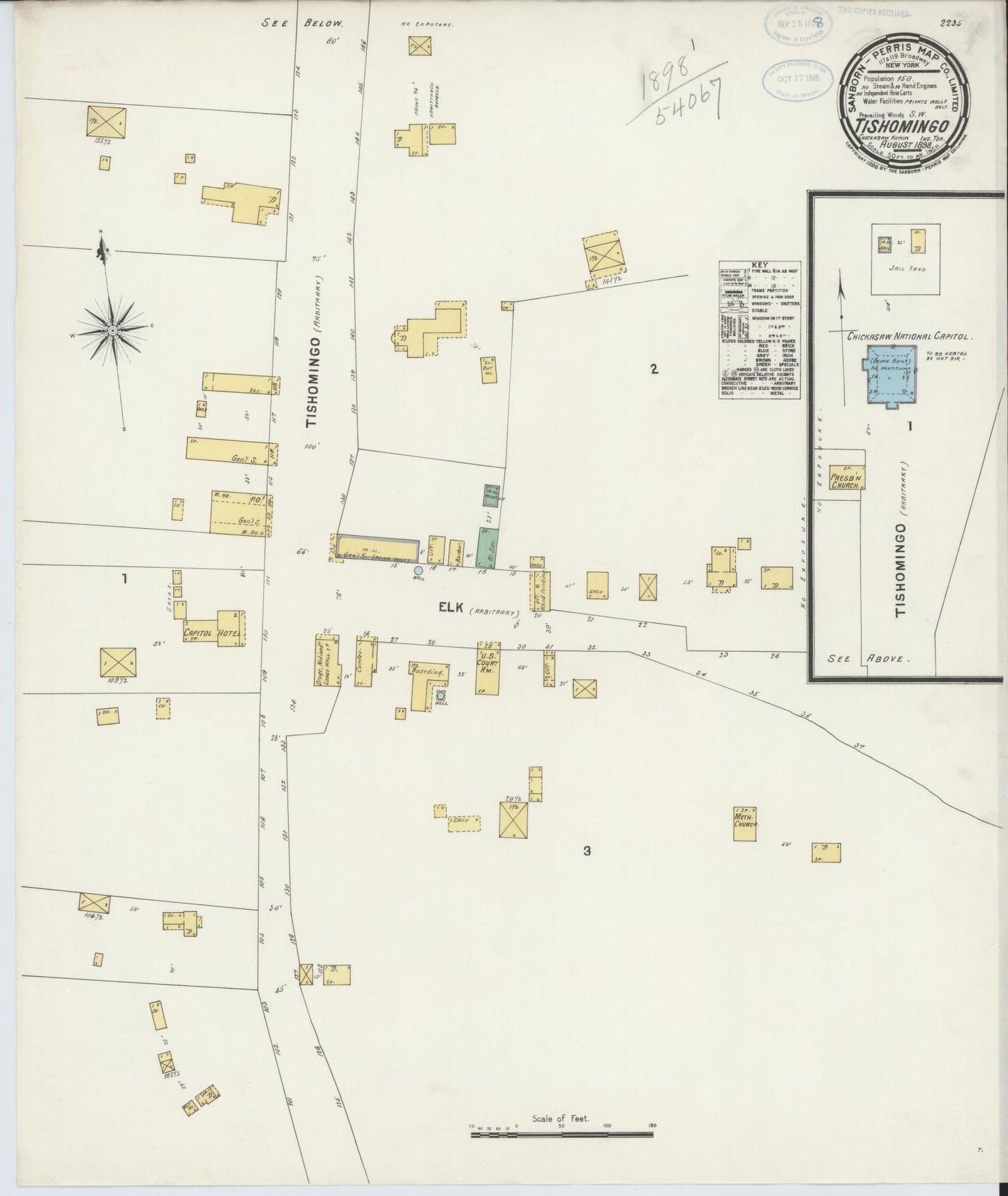 Sanborn Fire Insurance Map from Tishomingo, Johnston County, Oklahoma (1898), Sheet #0001 - Historic Sanborn Fire Insurance Map Print, vintage old map wall art, antique decor, genealogy gift, Oklahoma Oklahoma map
