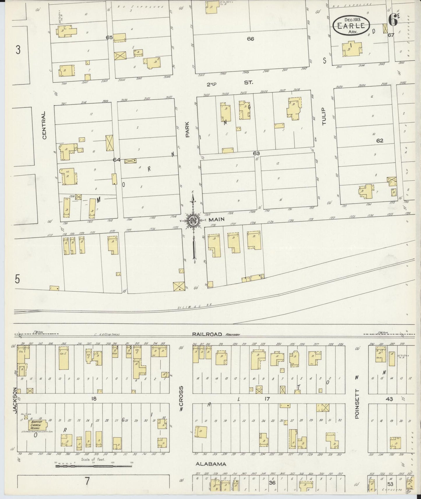 Sanborn Fire Insurance Map from Earle, Crittenden County, Arkansas (1913), Sheet #0006 - Historic Sanborn Fire Insurance Map Print, vintage old map wall art, antique decor, genealogy gift, Arkansas Arkansas map