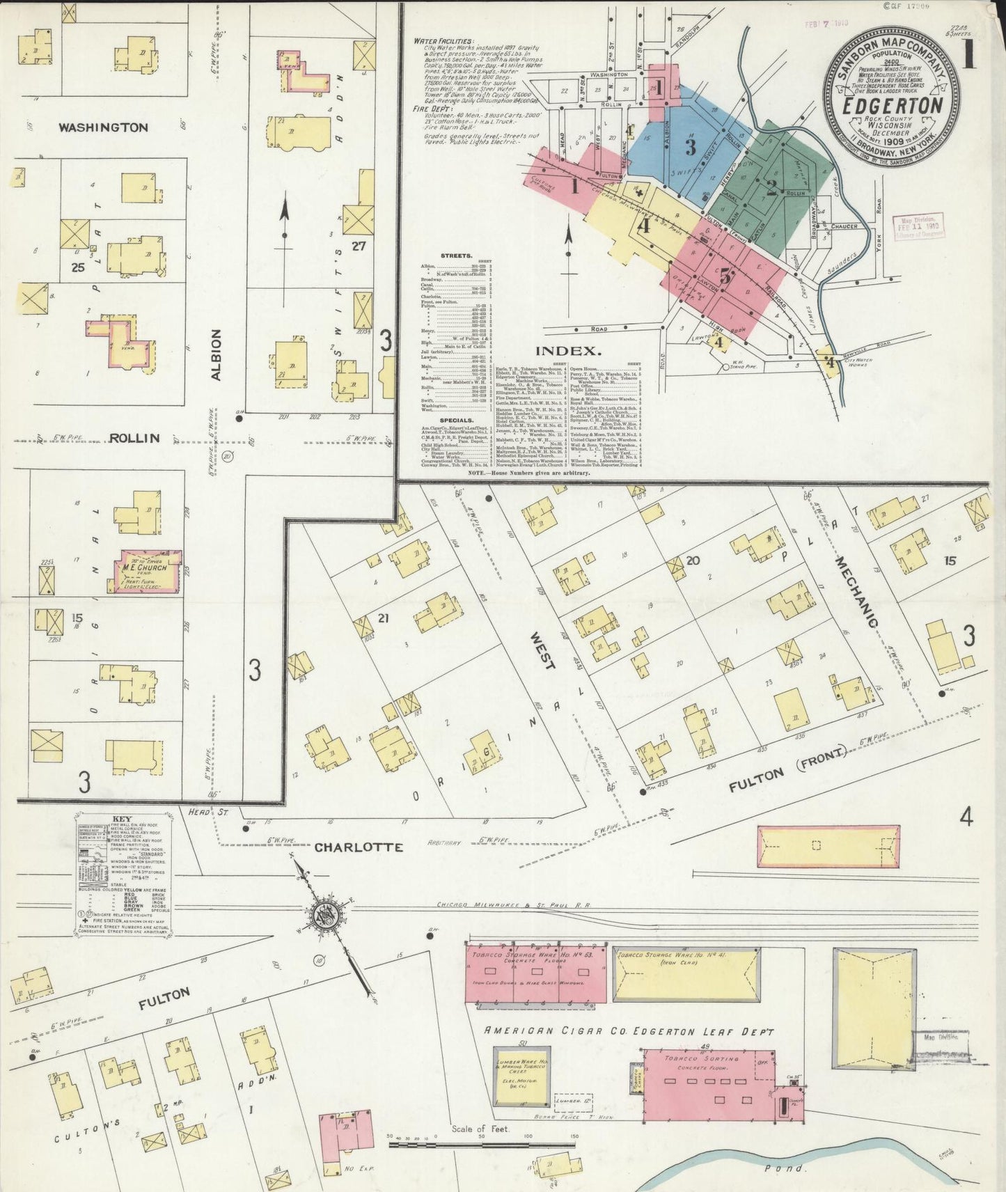 Sanborn Fire Insurance Map from Edgerton, Rock County, Wisconsin (1909), Sheet #0001 - Historic Sanborn Fire Insurance Map Print, vintage old map wall art, antique decor, genealogy gift, Wisconsin Wisconsin map