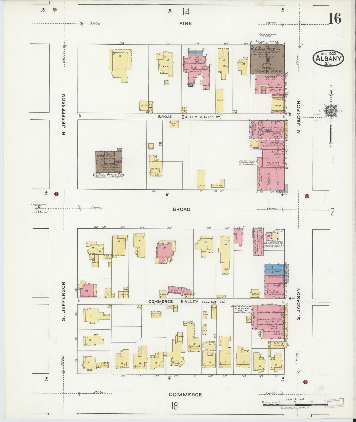 Sanborn Fire Insurance Map from Albany, Dougherty County, Georgia (1920), Sheet #0016 - Historic Sanborn Fire Insurance Map Print, vintage old map wall art, antique decor, genealogy gift, Georgia Georgia map