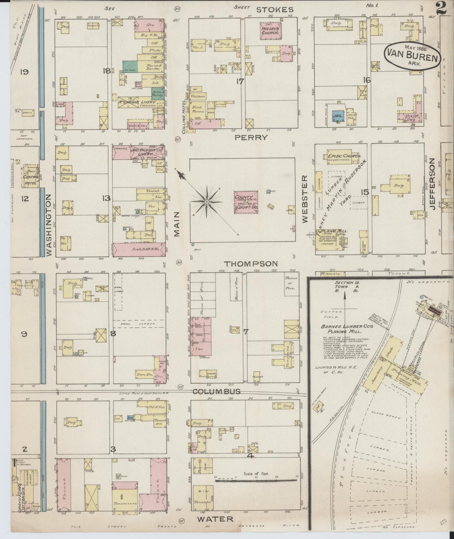 Sanborn Fire Insurance Map from Van Buren, Crawford County, Arkansas (1886), Sheet #0002 - Complete Map Set gallery image, historic Sanborn map, vintage wall art, Arkansas Arkansas