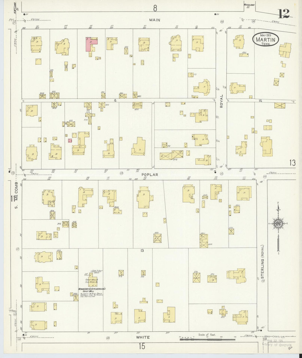 Sanborn Fire Insurance Map from Martin, Weakley County, Tennessee (1913), Sheet #0012 - Historic Sanborn Fire Insurance Map Print, vintage old map wall art, antique decor, genealogy gift, Tennessee Tennessee map