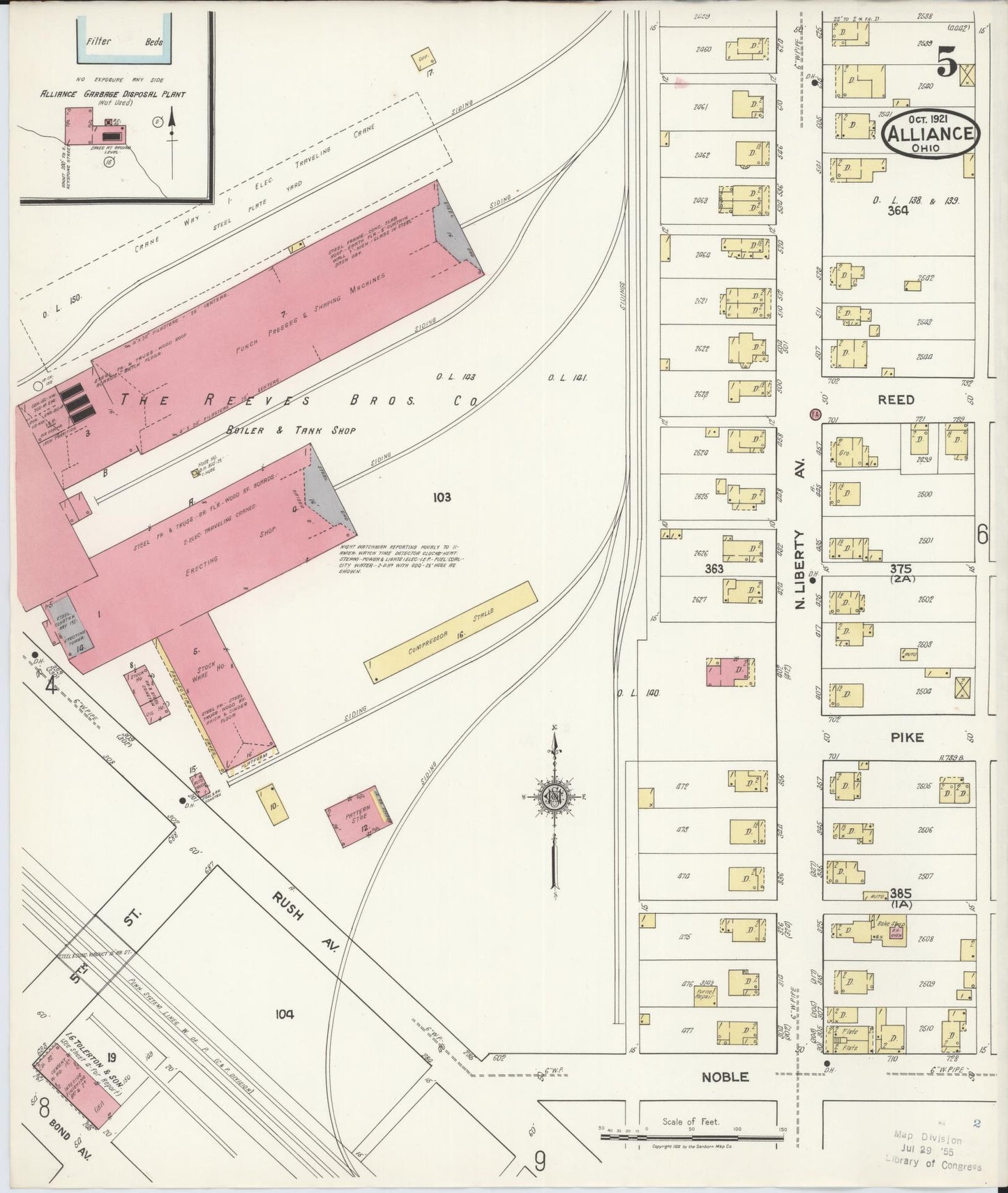 Sanborn Fire Insurance Map from Alliance, Stark County, Ohio (1921), Sheet #0005 - Historic Sanborn Fire Insurance Map Print, vintage old map wall art, antique decor, genealogy gift, Ohio Ohio map