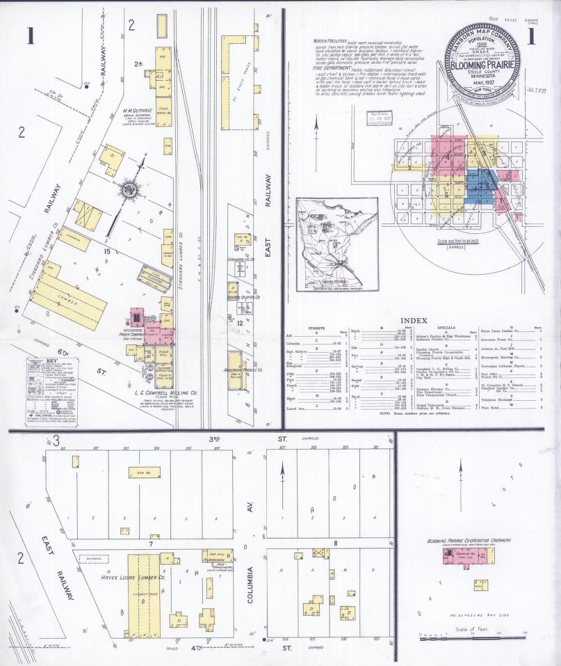 Sanborn Fire Insurance Map from Blooming Prairie, Steele County, Minnesota. (1927) – Map View