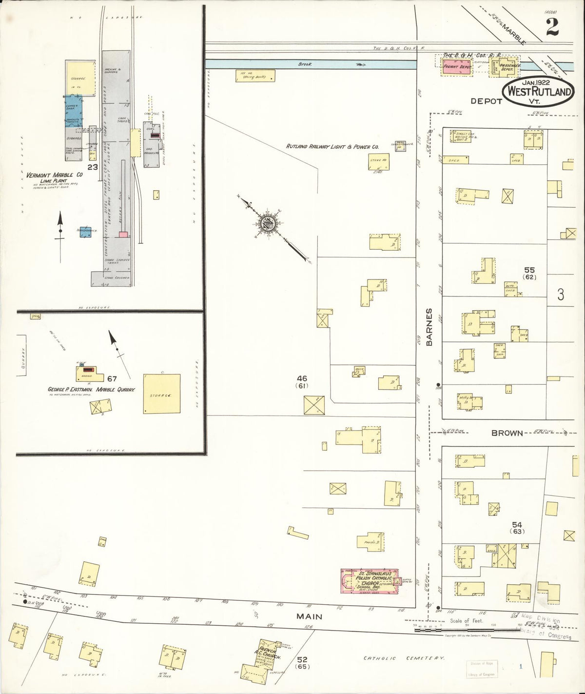 Sanborn Fire Insurance Map from West Rutland, Rutland County, Vermont (1922), Sheet #0002 - Historic Sanborn Fire Insurance Map Print, vintage old map wall art, antique decor, genealogy gift, Vermont Vermont map