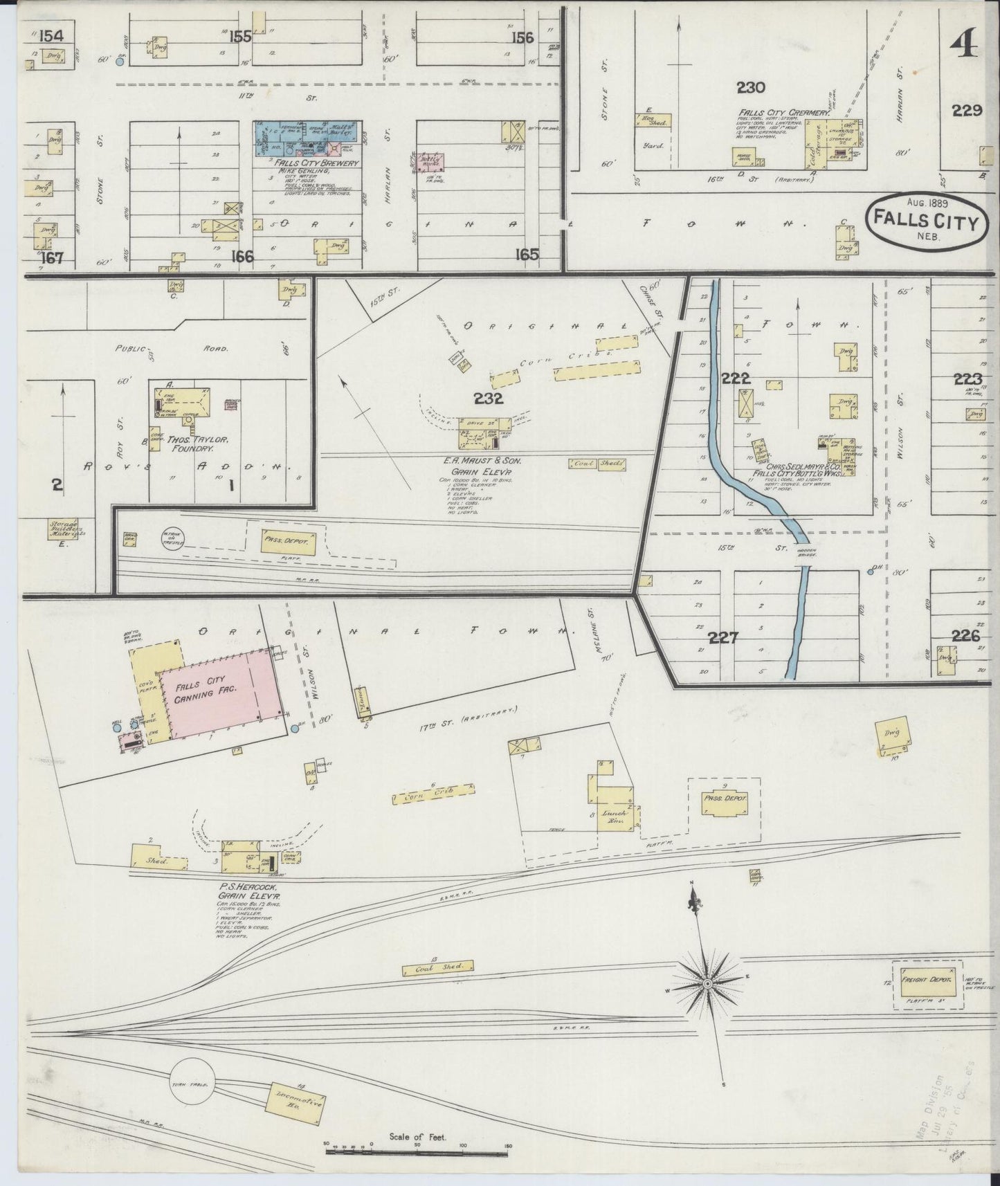 Sanborn Fire Insurance Map from Falls City, Richardson County, Nebraska (1889), Sheet #0004 - Historic Sanborn Fire Insurance Map Print, vintage old map wall art, antique decor, genealogy gift, Nebraska Nebraska map