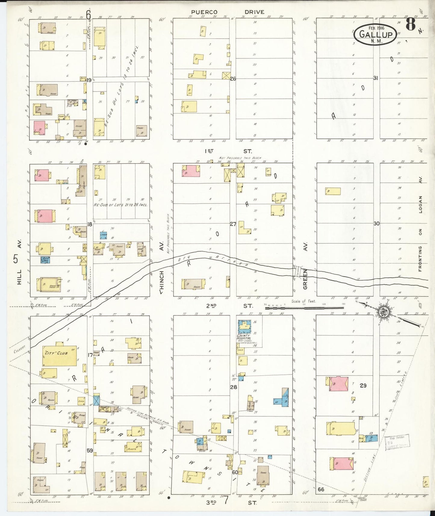 Sanborn Fire Insurance Map from Gallup, Mckinley County, New Mexico (1916), Sheet #0008 - Complete Map Set gallery image, historic Sanborn map, vintage wall art, New Mexico New Mexico