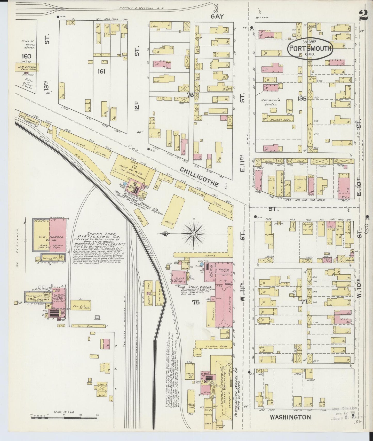 Sanborn Fire Insurance Map from Portsmouth, Scioto County, Ohio (1892), Sheet #0002 - Historic Sanborn Fire Insurance Map Print, vintage old map wall art, antique decor, genealogy gift, Ohio Ohio map