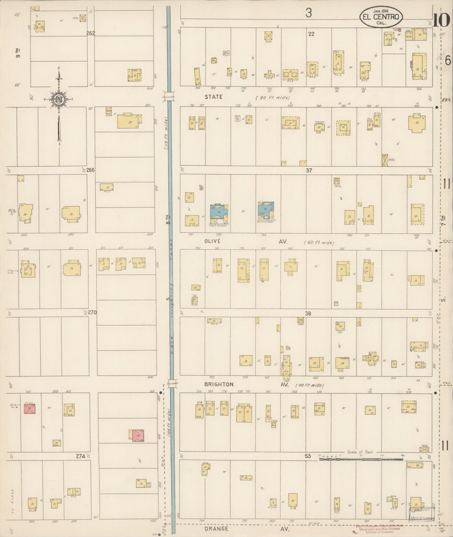 Sanborn Fire Insurance Map from El Centro, Imperial County, California (1914), Sheet #0010 - Historic Sanborn Fire Insurance Map Print, vintage old map wall art, antique decor, genealogy gift, California California map