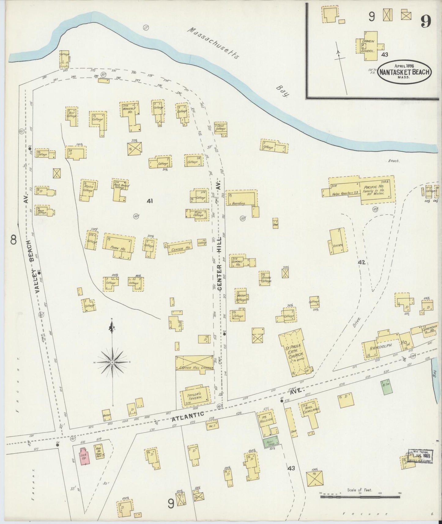 Sanborn Fire Insurance Map from Nantasket Beach, Plymouth County, Massachusetts (1898), Sheet #0009 - Historic Sanborn Fire Insurance Map Print, vintage old map wall art, antique decor, genealogy gift, Massachusetts Massachusetts map