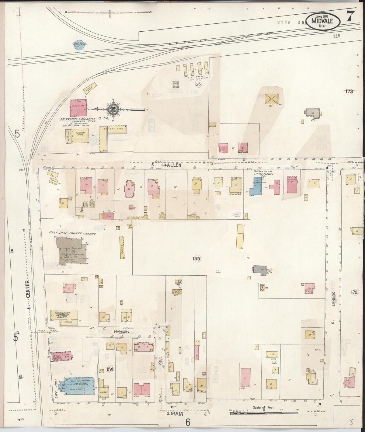 Sanborn Fire Insurance Map from Midvale, Salt Lake County, Utah (1942), Sheet #0007 - Historic Sanborn Fire Insurance Map Print, vintage old map wall art, antique decor, genealogy gift, Utah Utah map