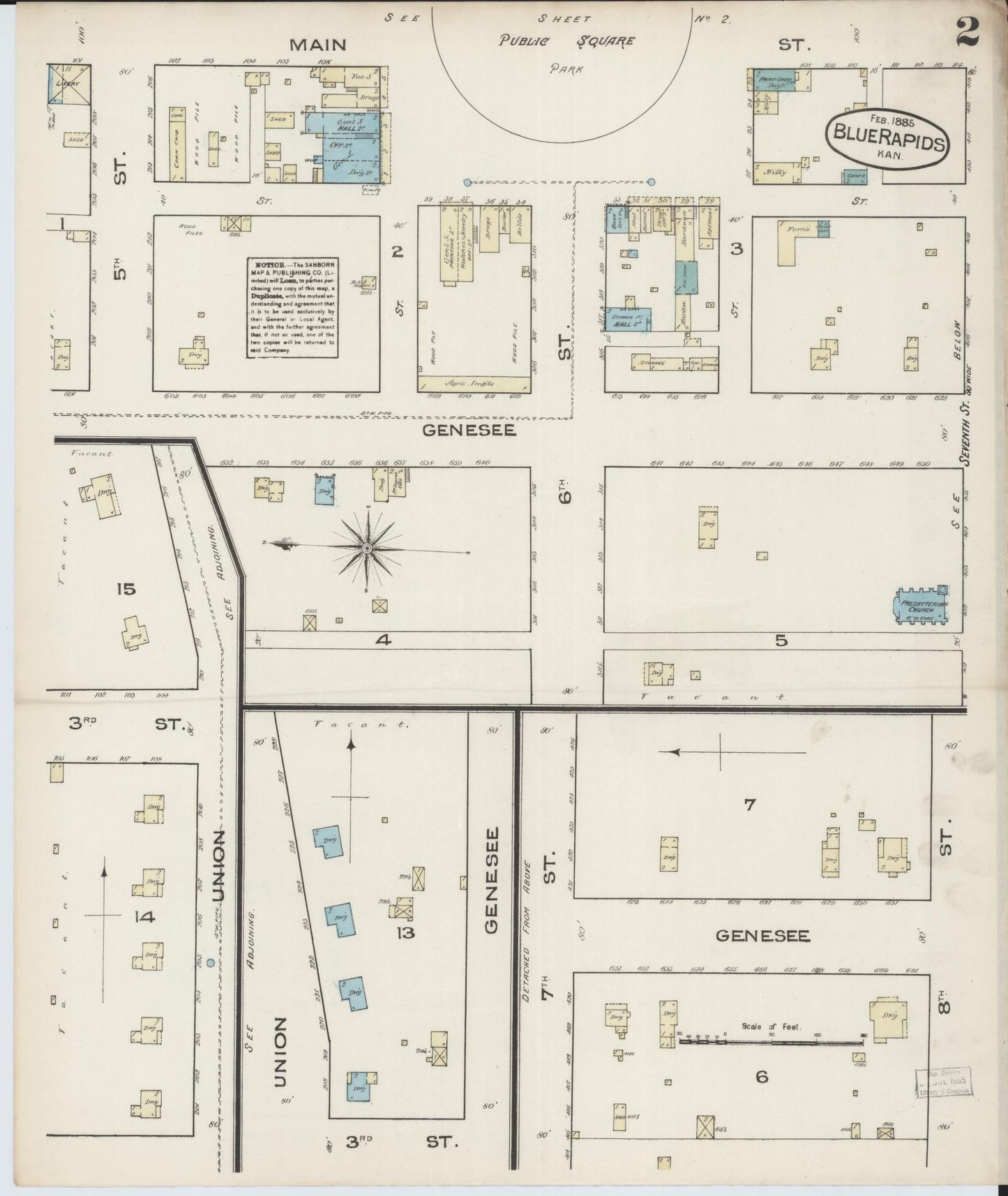 Sanborn Fire Insurance Map from Blue Rapids, Marshall County, Kansas (1885), Sheet #0002 - Historic Sanborn Fire Insurance Map Print, vintage old map wall art, antique decor, genealogy gift, Kansas Kansas map