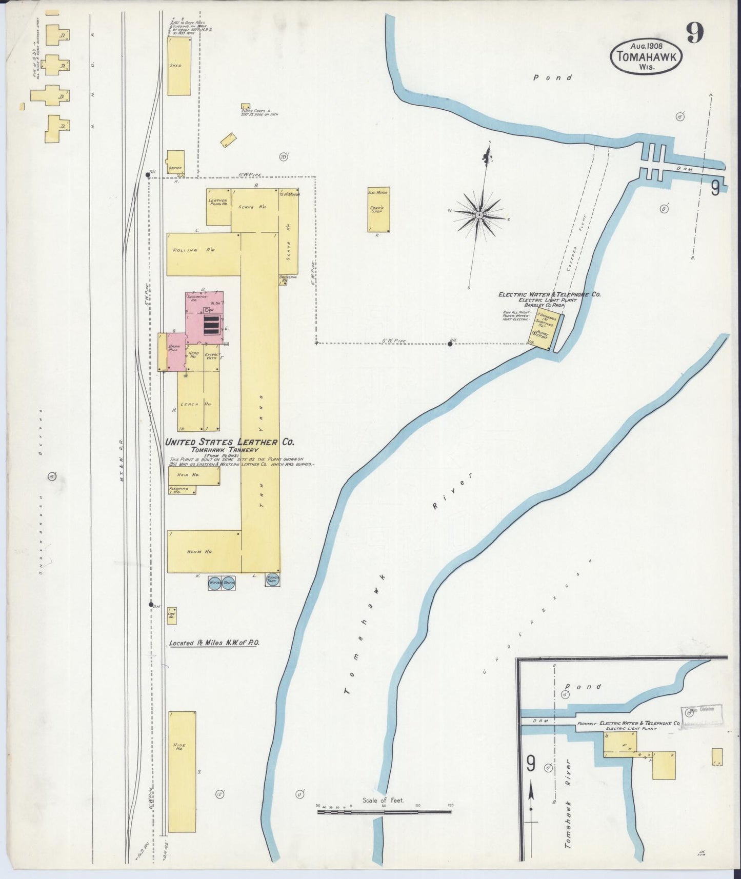 Sanborn Fire Insurance Map from Tomahawk, Lincoln County, Wisconsin (1908), Sheet #0009 - Complete Map Set gallery image, historic Sanborn map, vintage wall art, Wisconsin Wisconsin