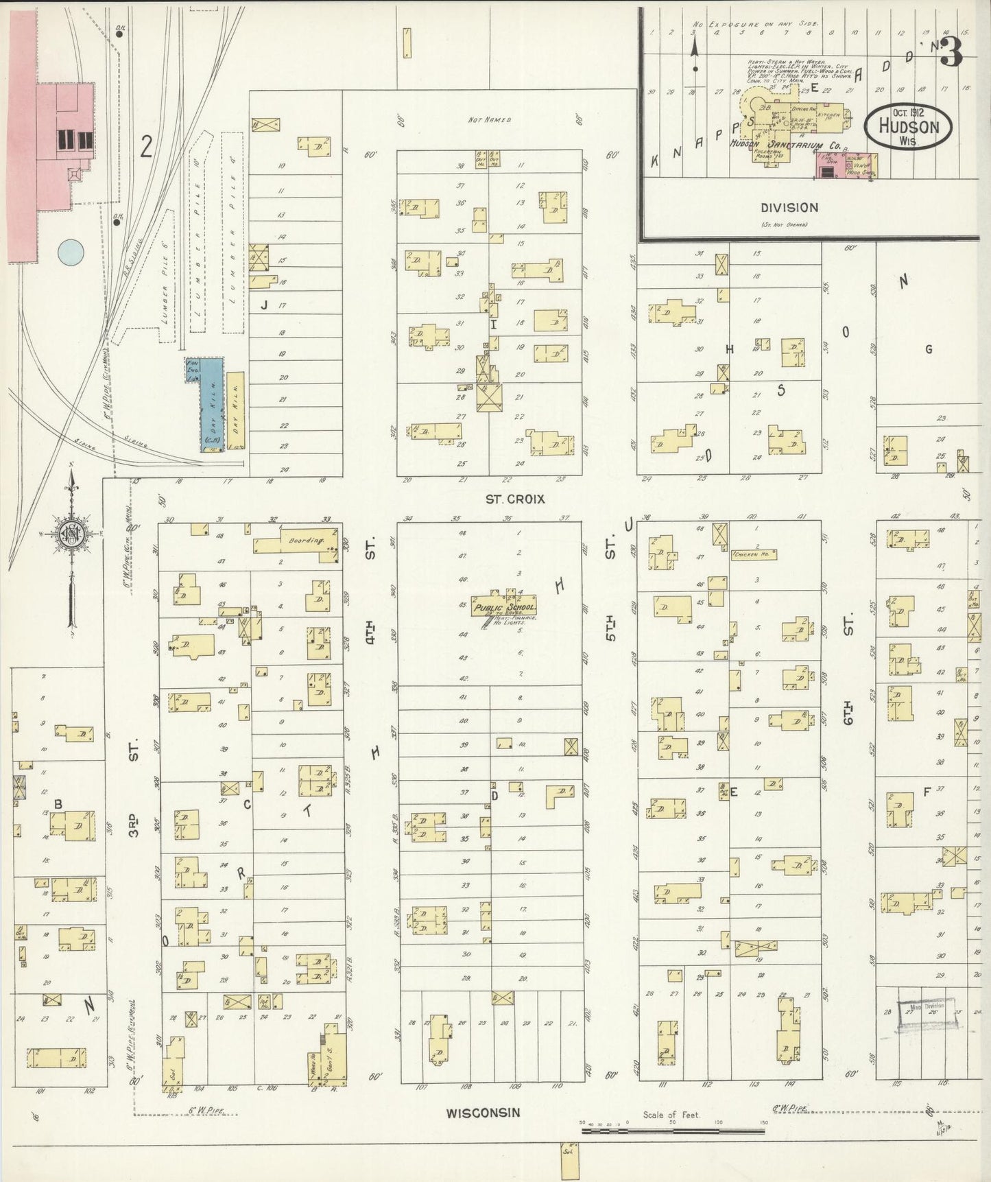 Sanborn Fire Insurance Map from Hudson, St. Croix County, Wisconsin (1912), Sheet #0003 - Historic Sanborn Fire Insurance Map Print, vintage old map wall art, antique decor, genealogy gift, Wisconsin Wisconsin map
