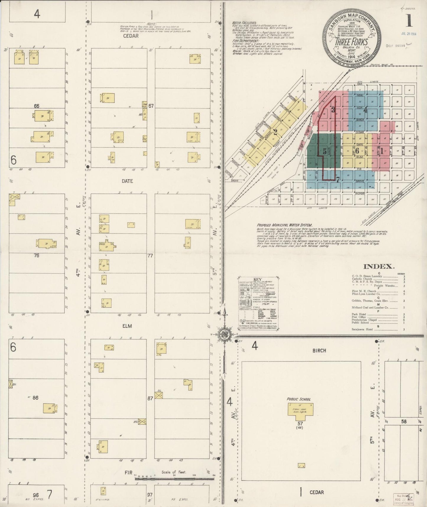 Sanborn Fire Insurance Map from Three Forks, Gallatin County, Montana (1914), Sheet #0001 - Historic Sanborn Fire Insurance Map Print, vintage old map wall art, antique decor, genealogy gift, Montana Montana map