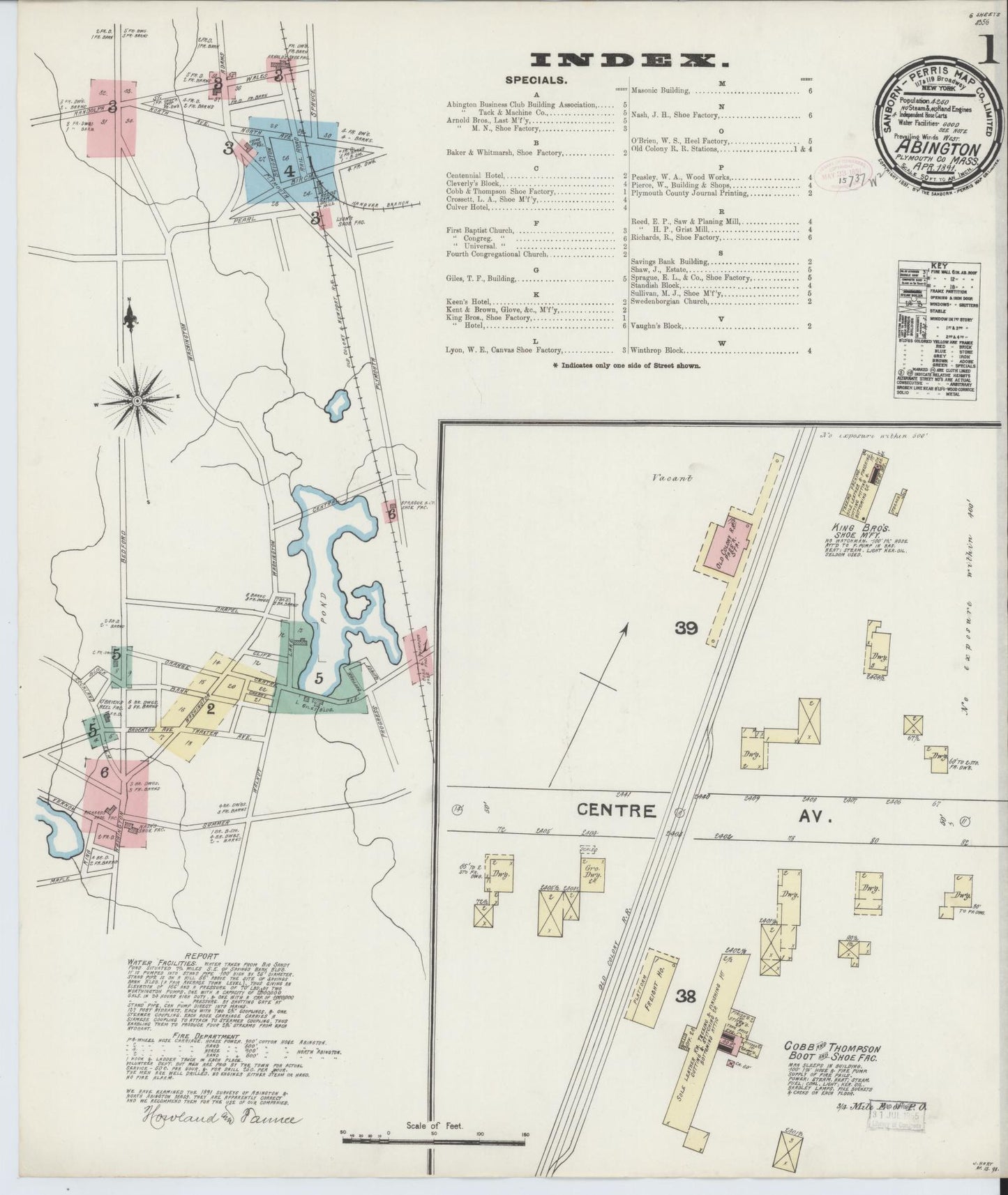 Sanborn Fire Insurance Map from Abington, Plymouth County, Massachusetts (1891), Sheet #0001 - Historic Sanborn Fire Insurance Map Print, vintage old map wall art, antique decor, genealogy gift, Massachusetts Massachusetts map