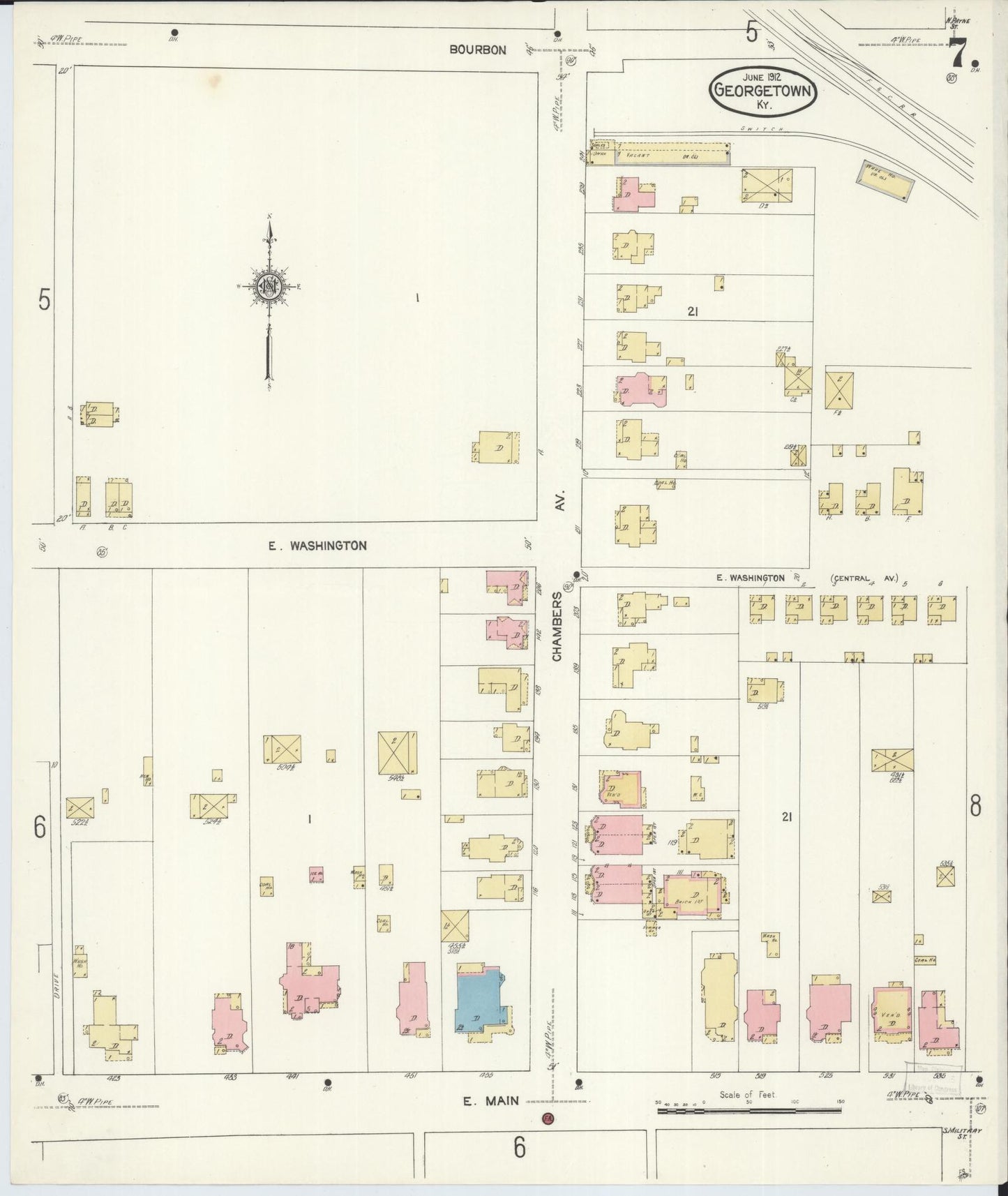 Sanborn Fire Insurance Map from Georgetown, Scott County, Kentucky (1912), Sheet #0007 - Complete Map Set gallery image, historic Sanborn map, vintage wall art, Kentucky Kentucky