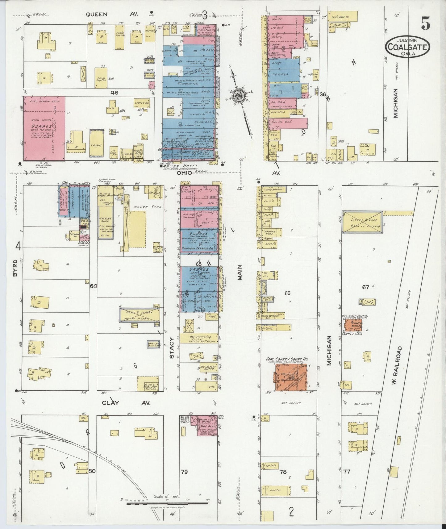 Sanborn Fire Insurance Map from Coalgate, Coal County, Oklahoma (1918), Sheet #0005 - Historic Sanborn Fire Insurance Map Print, vintage old map wall art, antique decor, genealogy gift, Oklahoma Oklahoma map