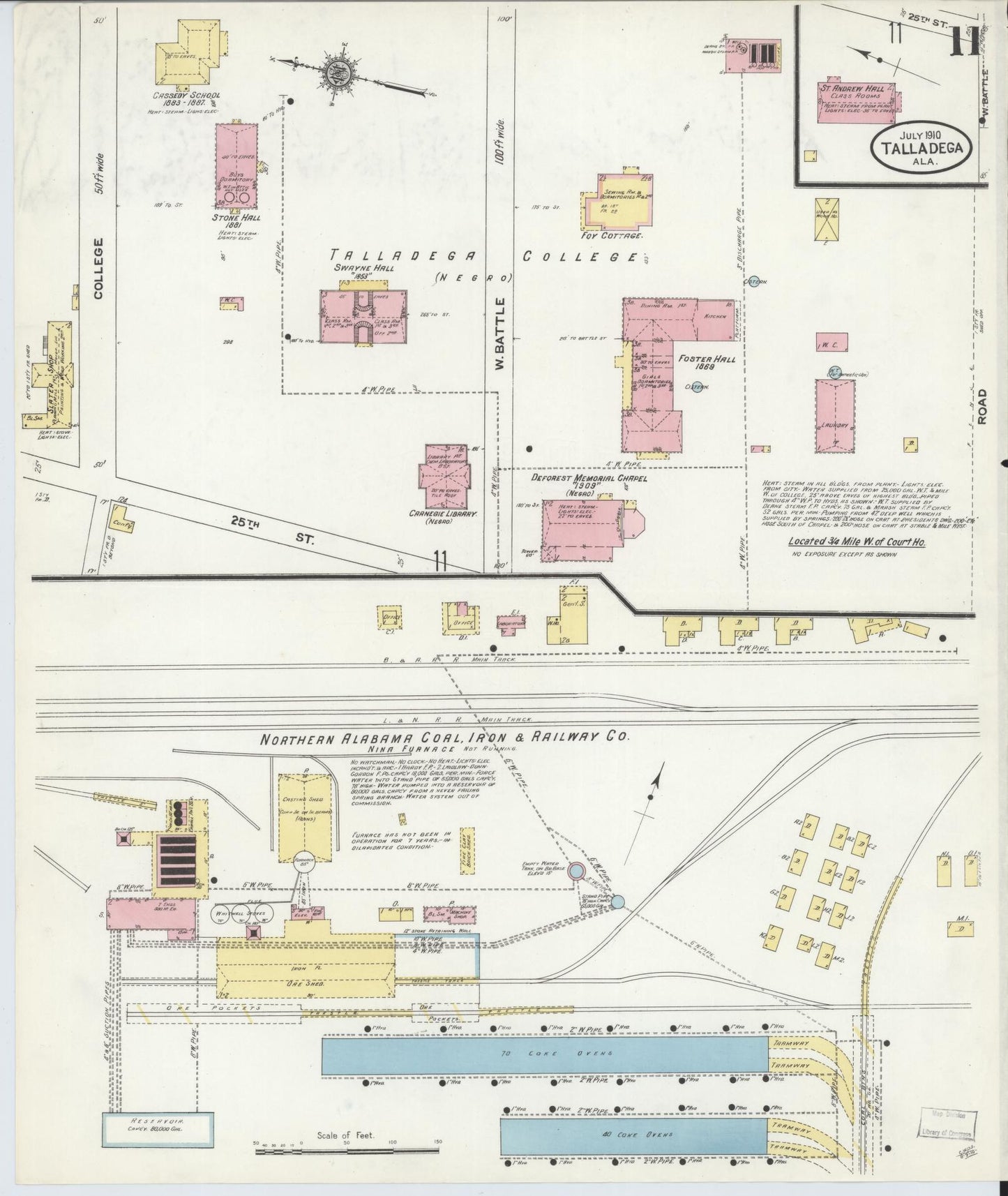Sanborn Fire Insurance Map from Talladega, Talladega County, Alabama (1910), Sheet #0011 - Complete Map Set gallery image, historic Sanborn map, vintage wall art, Alabama Alabama