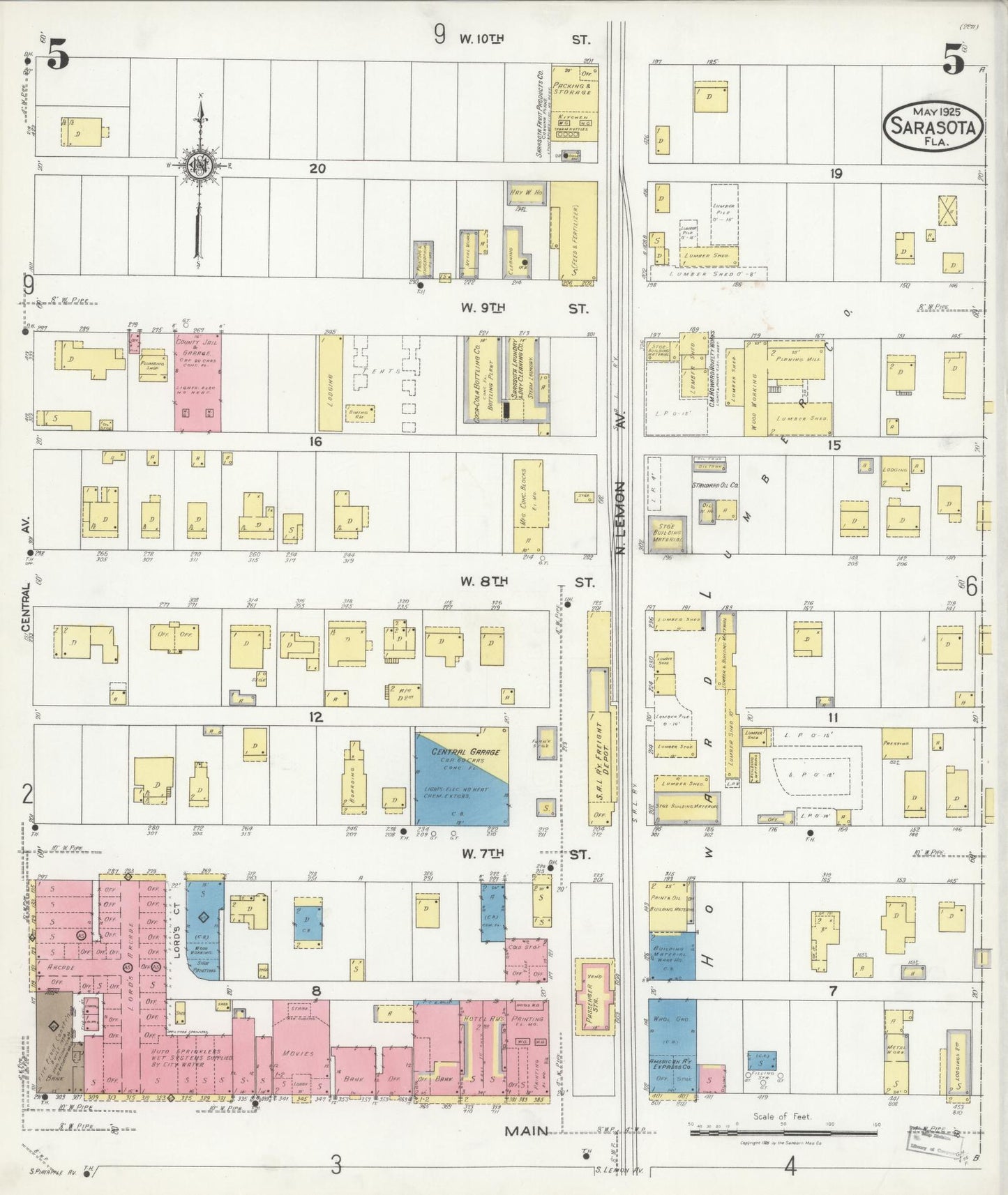 Sanborn Fire Insurance Map from Sarasota, Sarasota County, Florida (1925), Sheet #0005 - Historic Sanborn Fire Insurance Map Print, vintage old map wall art, antique decor, genealogy gift, Florida Florida map
