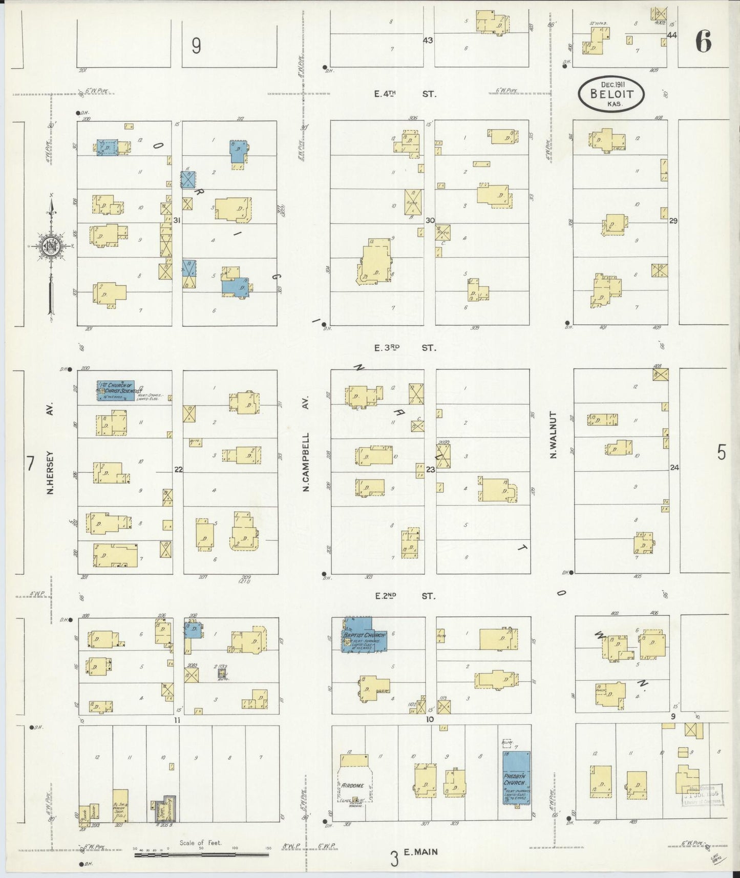 Sanborn Fire Insurance Map from Beloit, Mitchell County, Kansas (1911), Sheet #0006 - Historic Sanborn Fire Insurance Map Print, vintage old map wall art, antique decor, genealogy gift, Kansas Kansas map
