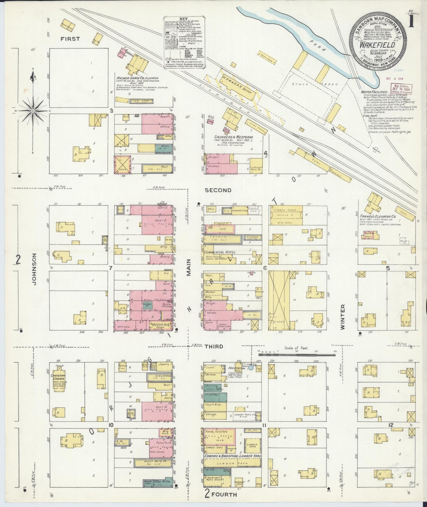 Sanborn Fire Insurance Map from Wakefield, Dixon County, Nebraska (1909), Sheet #0001 - Historic Sanborn Fire Insurance Map Print, vintage old map wall art, antique decor, genealogy gift, Nebraska Nebraska map