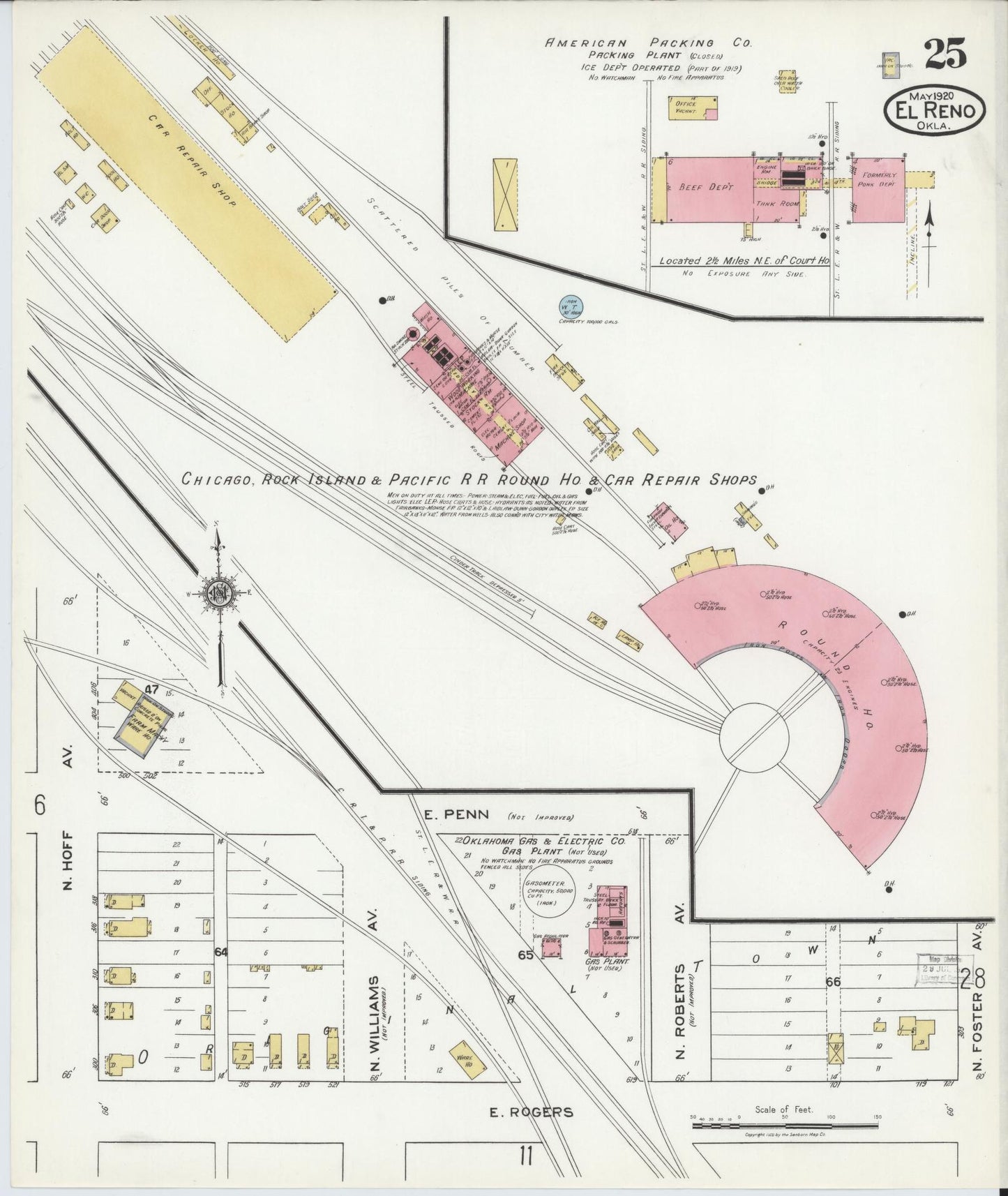 Sanborn Fire Insurance Map from El Reno, Canadian County, Oklahoma (1920), Sheet #0025 - Historic Sanborn Fire Insurance Map Print, vintage old map wall art, antique decor, genealogy gift, Oklahoma Oklahoma map