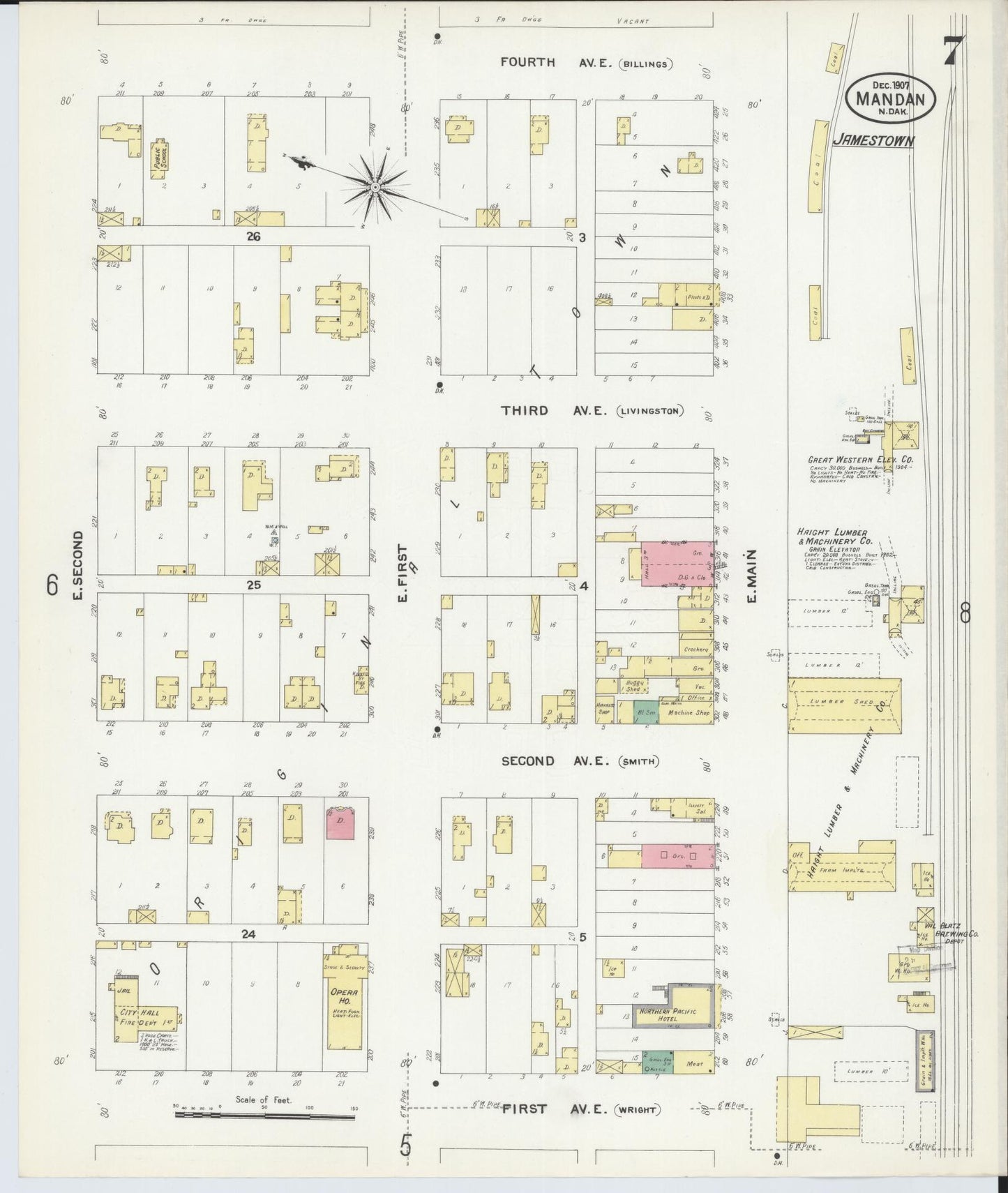 Sanborn Fire Insurance Map from Mandan, Morton County, North Dakota (1907), Sheet #0007 - Historic Sanborn Fire Insurance Map Print, vintage old map wall art, antique decor, genealogy gift, North Dakota North Dakota map