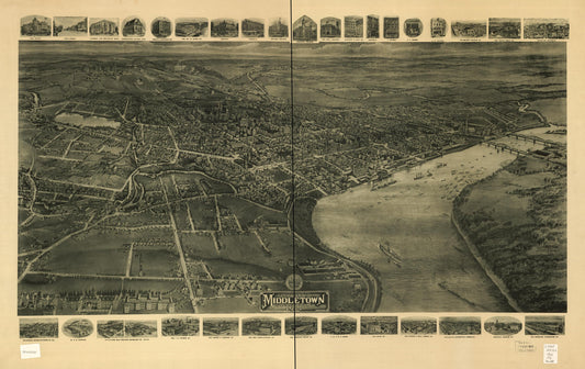Aero view of Middletown, Connecticut 1915 (1915) – Historic Bird’s-Eye View Panorama Print