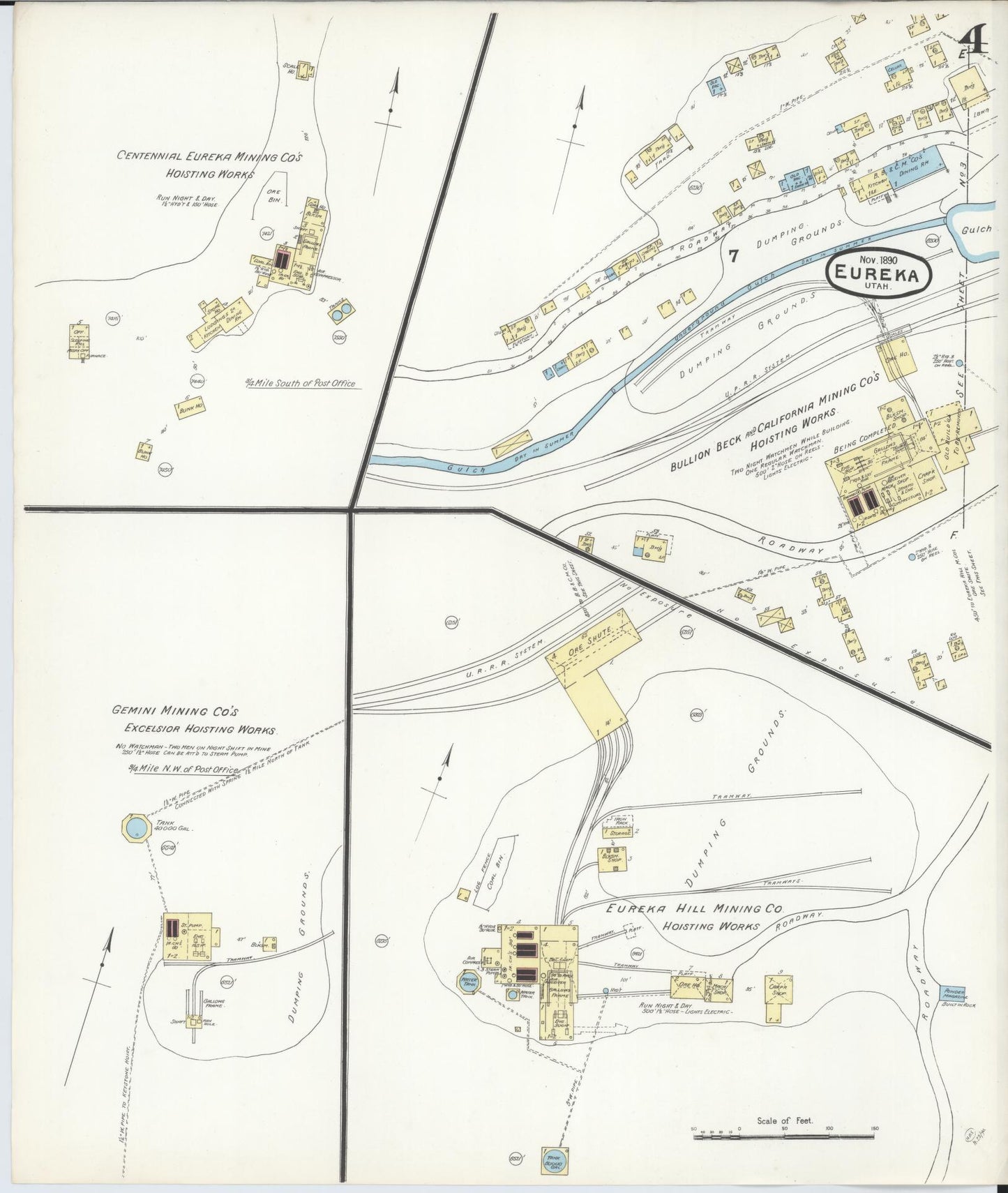 Sanborn Fire Insurance Map from Eureka, Juab County, Utah (1890), Sheet #0004 - Historic Sanborn Fire Insurance Map Print, vintage old map wall art, antique decor, genealogy gift, Utah Utah map